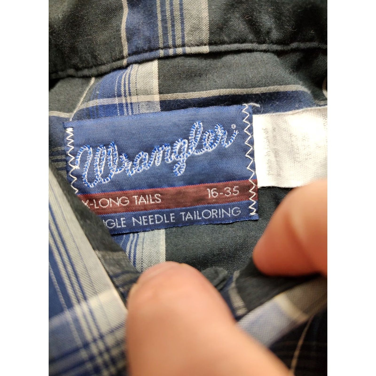 Wrangler VINTAGE Wrangler Cowboy Shirt Plaid Pearl Snap Long Sleeve Mens 16 X-Long Tails Size US L / EU 52-54 / 3 - 4 Thumbnail