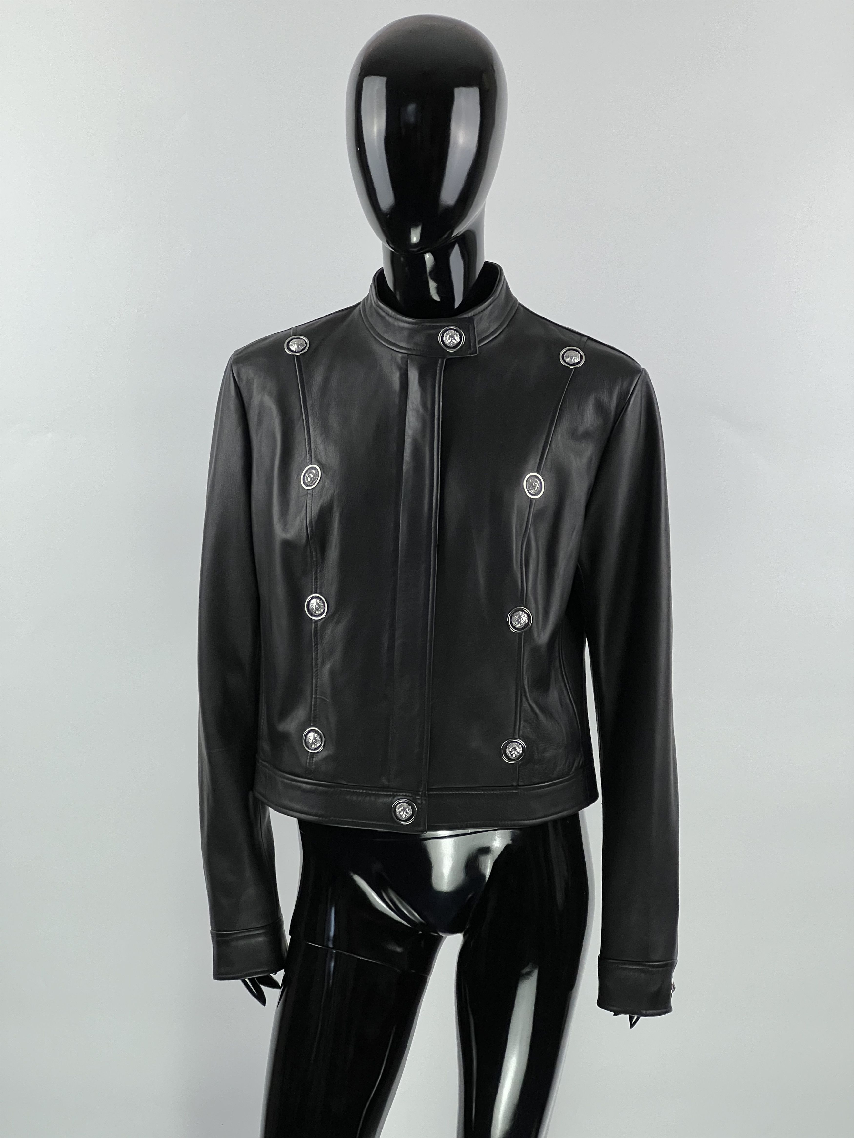 Versace Versus Versace Black Leather Full Zip Jacket Size IT46 Size L / US 10 / IT 46 - 1 Thumbnail