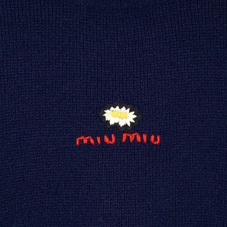 Prada Miu Miu Navy Wool Sweater with Embroidery-2506 Size S / US 4 / IT 40 - 4 Thumbnail