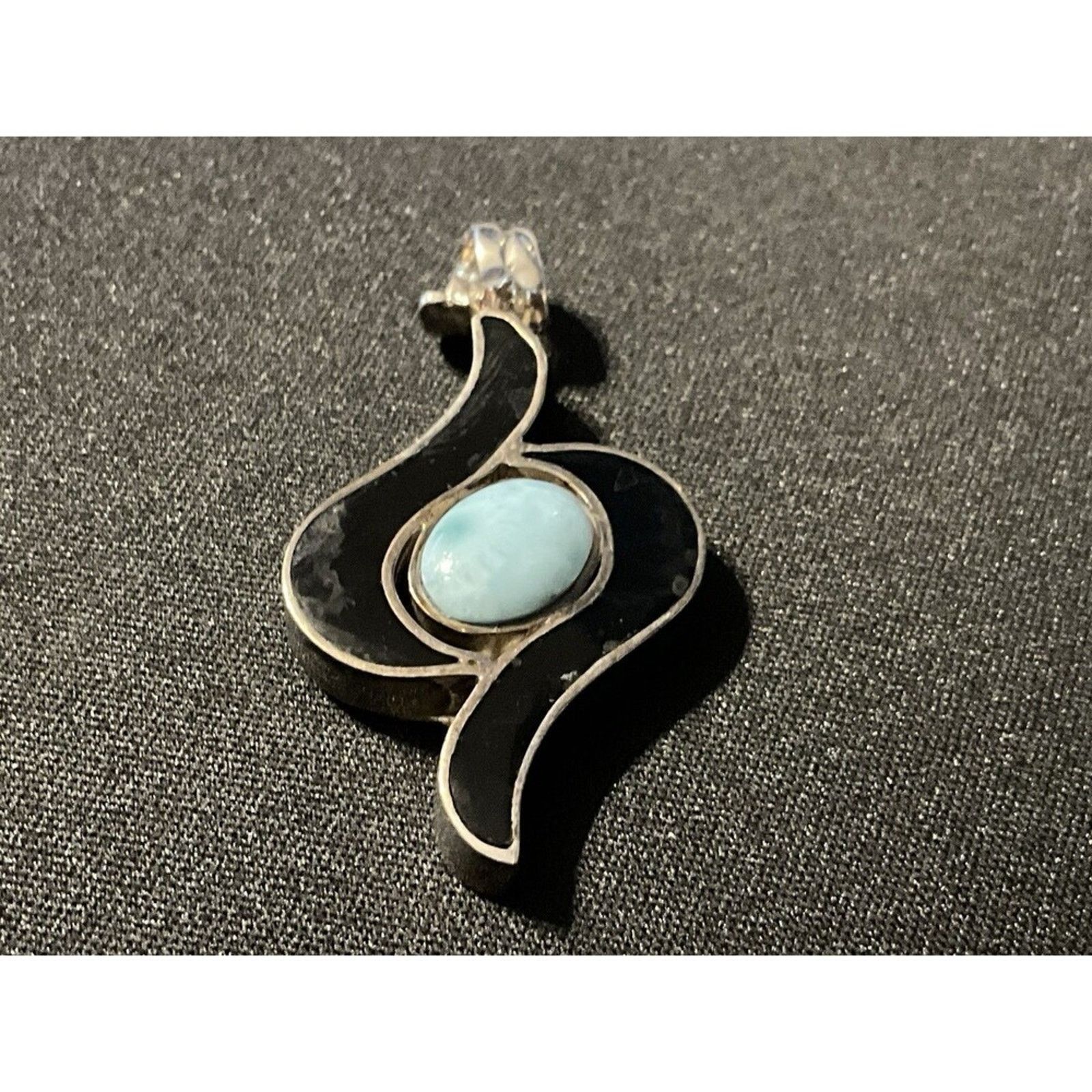 Other 925 Sterling Silver Larimar & Onyx Vintage Sterling Pendant Size ONE SIZE - 1 Thumbnail