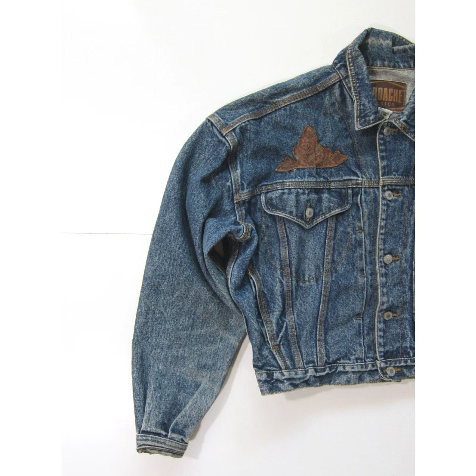 Jordache VINTAGE Jordache Basics Cotton Distressed Denim Leather Jean Jacket M-L Jeans Jacket Women Blue 80s 90s Denim Vintage Jordache Women Mens Size 32" / US 10 / IT 46 - 7 Thumbnail