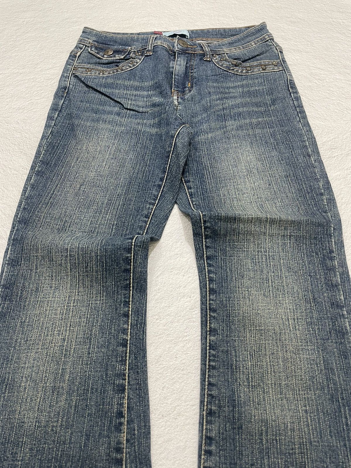Japanese Brand 2000s Jufu Flare Raw Denim Bootcut Jeans washed Embroidered Size US 27 - 3 Thumbnail