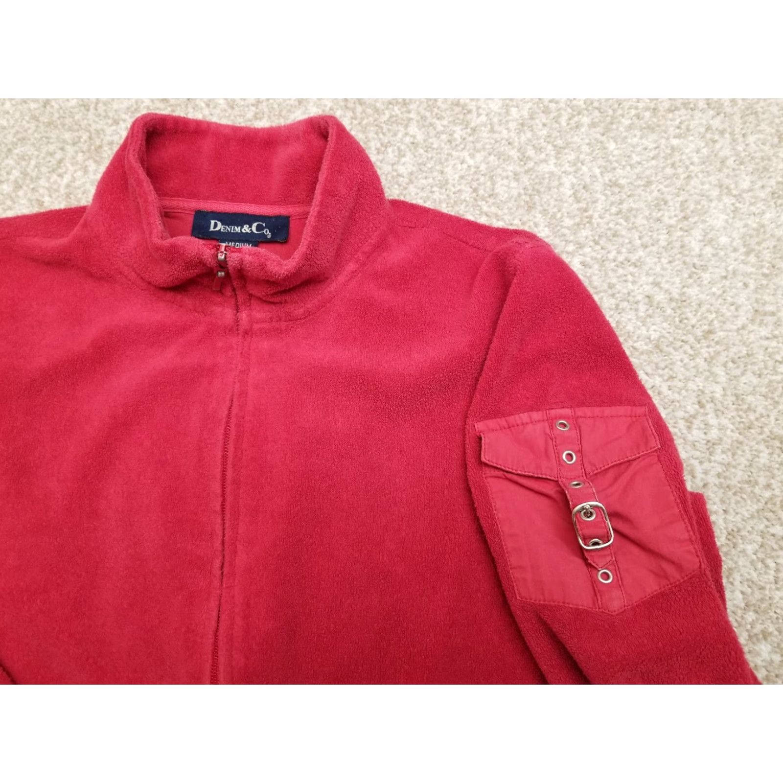 Denim & Co. VINTAGE Denim & Co Jacket Womens M Red Cotton Blend Fleece Zip Casual Long Sleeve Size M / US 6-8 / IT 42-44 - 6 Thumbnail