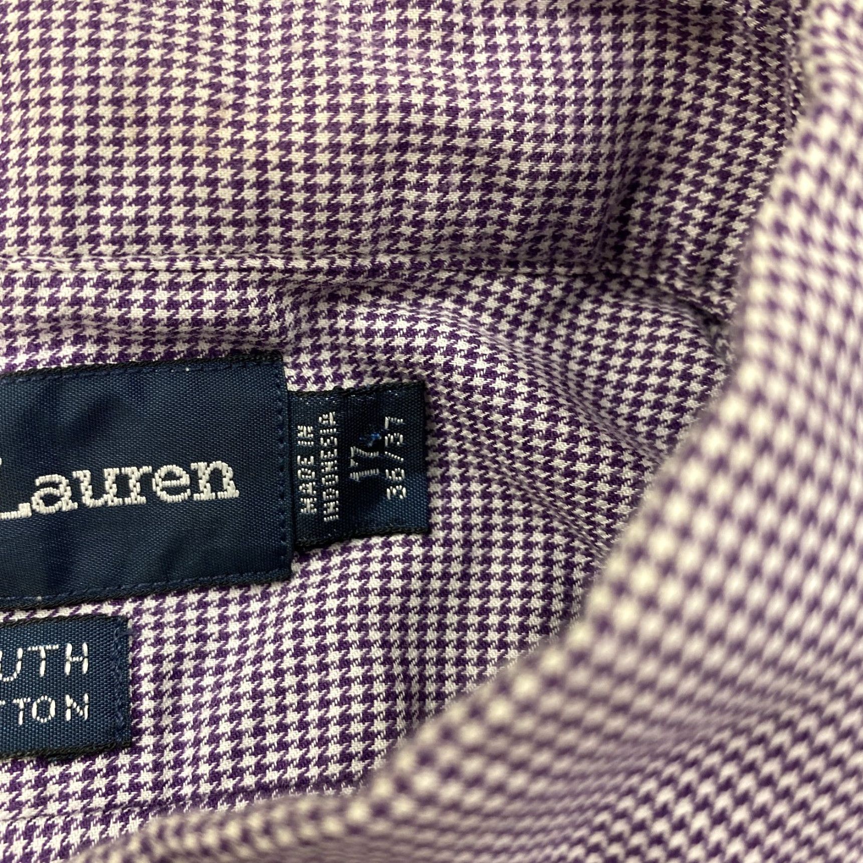 Ralph Lauren VINTAGE Ralph Lauren Yarmouth Shirt Mens L Purple Houndstooth Button-Down Polo Embroidered Check Cotton Classic Fit Size 42R - 5 Thumbnail
