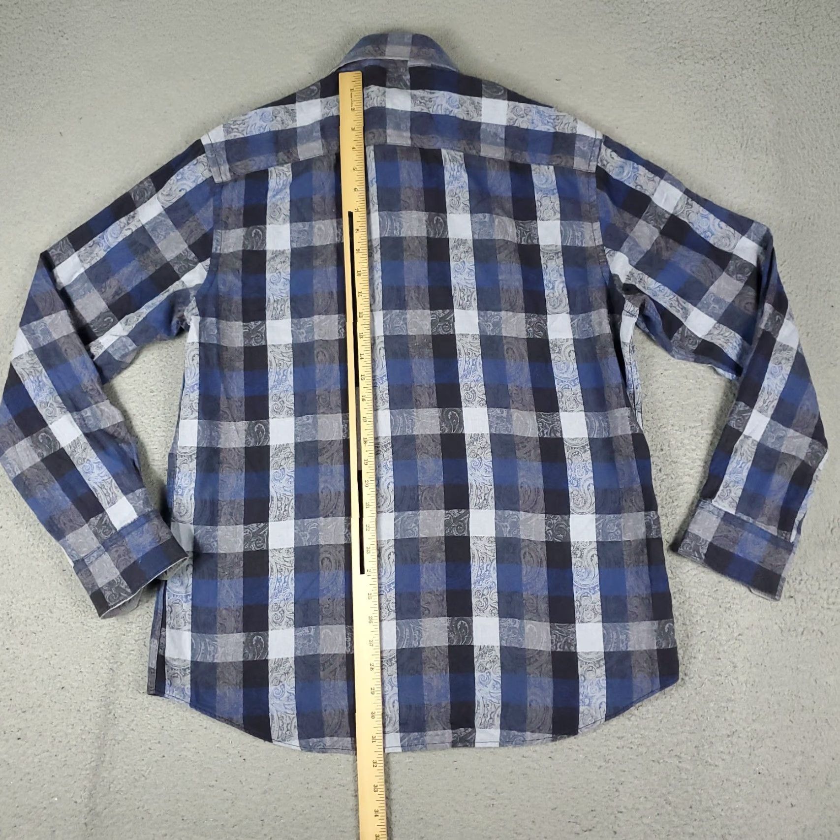 BUGATCHI Bugatchi Uomo Shirt XL Men Blue Plaid Button-Up Long Sleeve Size US XL / EU 56 / 4 - 3 Thumbnail