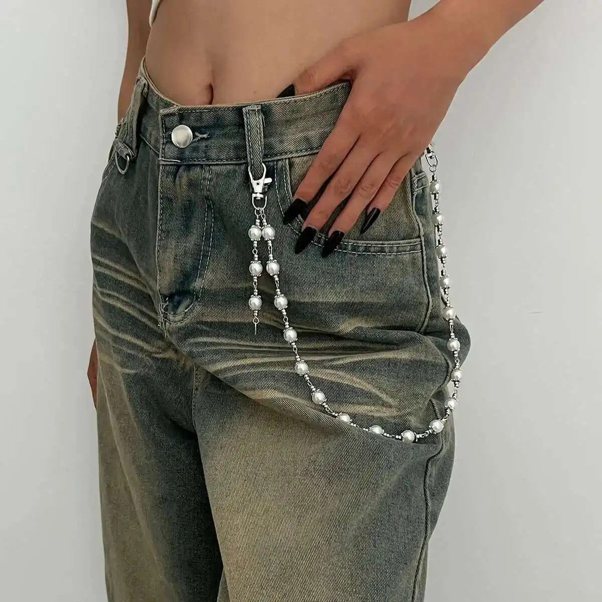 Other Creative Unique Imitation Pearl Jeans Pants Chain Size ONE SIZE - 1 Thumbnail