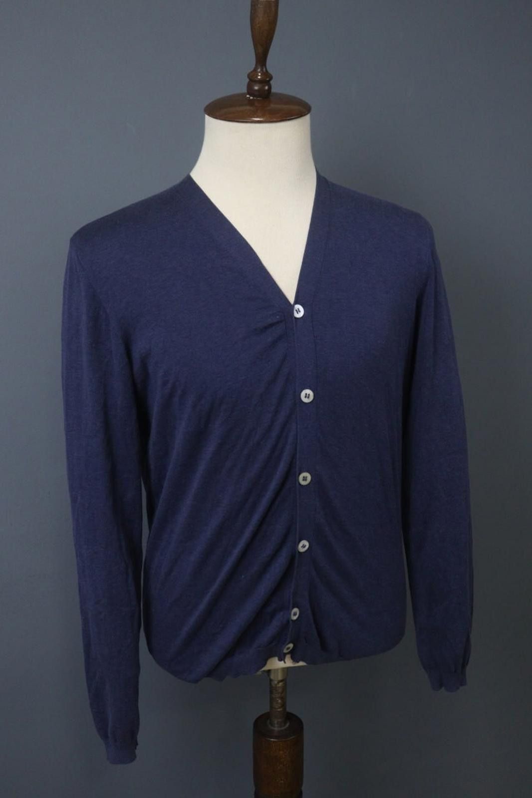 Suitsupply SUITSUPPLY Navy Cotton V-Neck Button Front Cardigan Size L Size L / US 10 / IT 46 - 6 Thumbnail