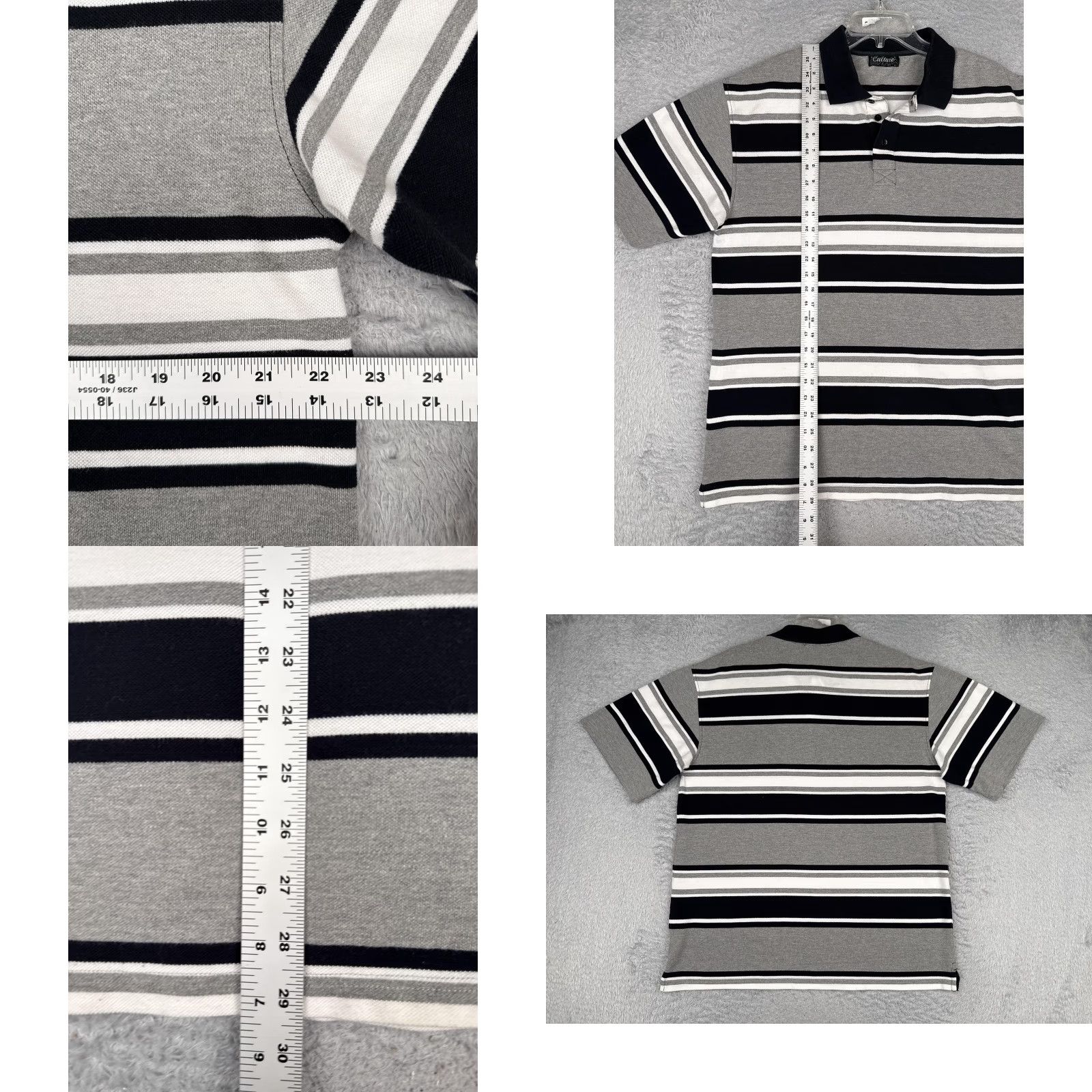 Vintage VINTAGE Culture Polo Shirt Mens L Gray Black White Striped Knit Short Sleeve Size US L / EU 52-54 / 3 - 8 Thumbnail