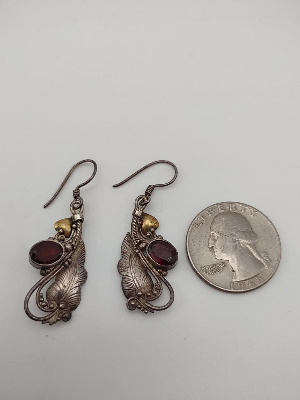 The Unbranded Brand Sterling Silver Garnet Southwestern Boho Dangle Earrings Size ONE SIZE - 4 Thumbnail