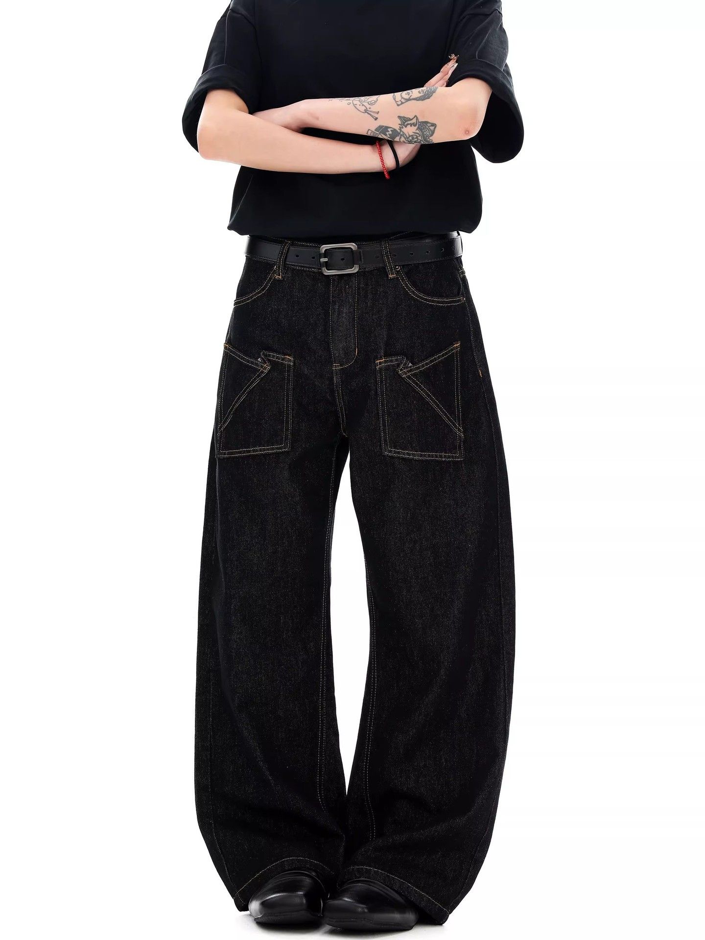 Japanese Brand Men's Casual Baggy Wide-Leg Curved-Cut Jeans Size US 32 / EU 48 - 3 Thumbnail
