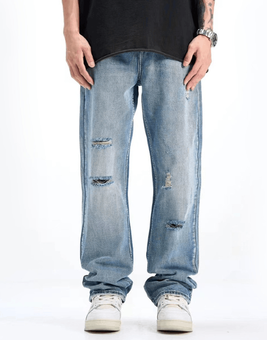 Japanese Brand Men's trendy ripped light blue jeans Size US 32 / EU 48 - 1 Thumbnail