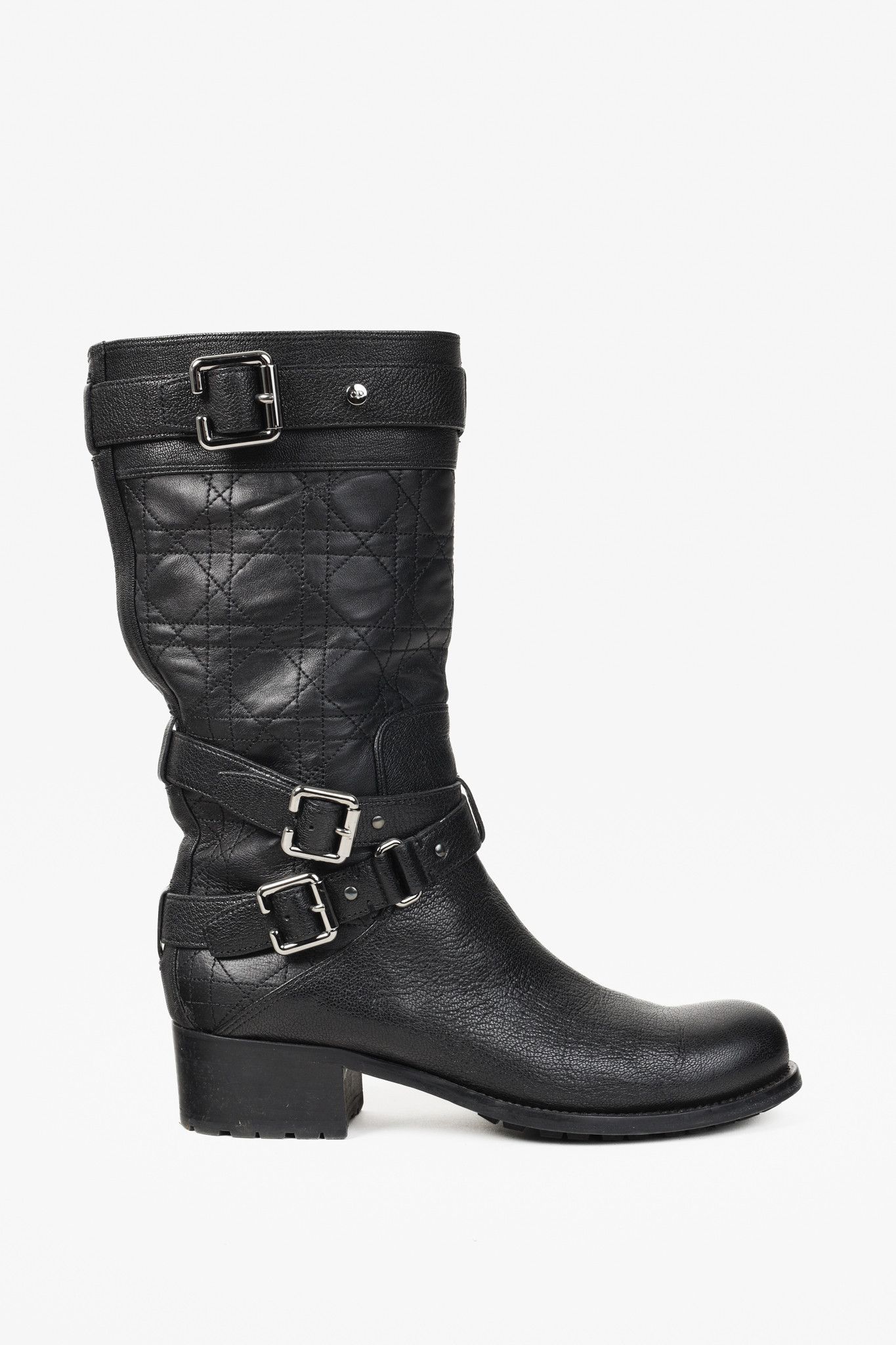 Dior Christian Dior Black Cannage Quilted Biker Boots Size US 8.5 / IT 38.5 - 1 Thumbnail