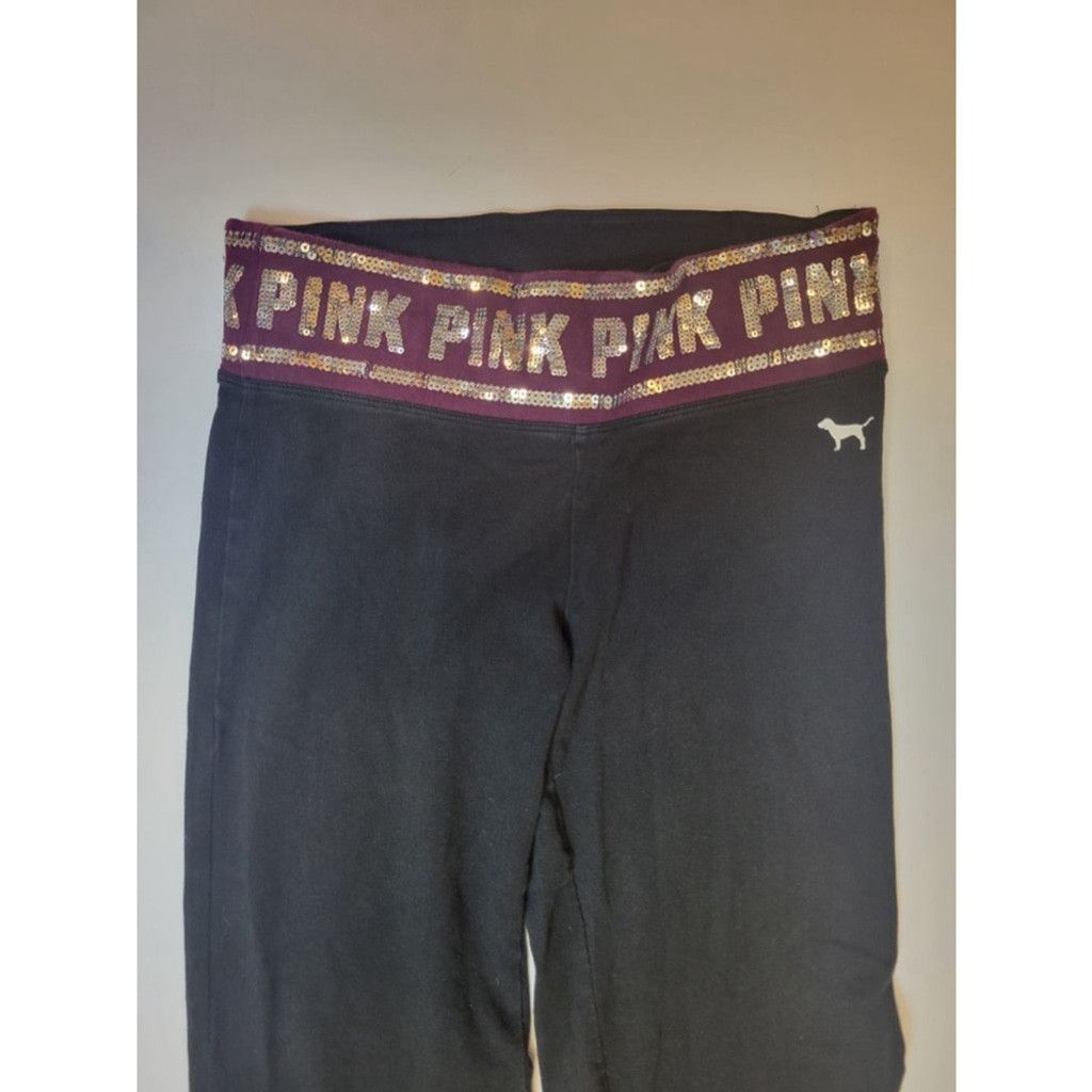 Pink Y2K PINK Victoria's Secret Black Sequin Flared Yoga Pants Size 27" / US 4 / IT 40 - 6 Thumbnail