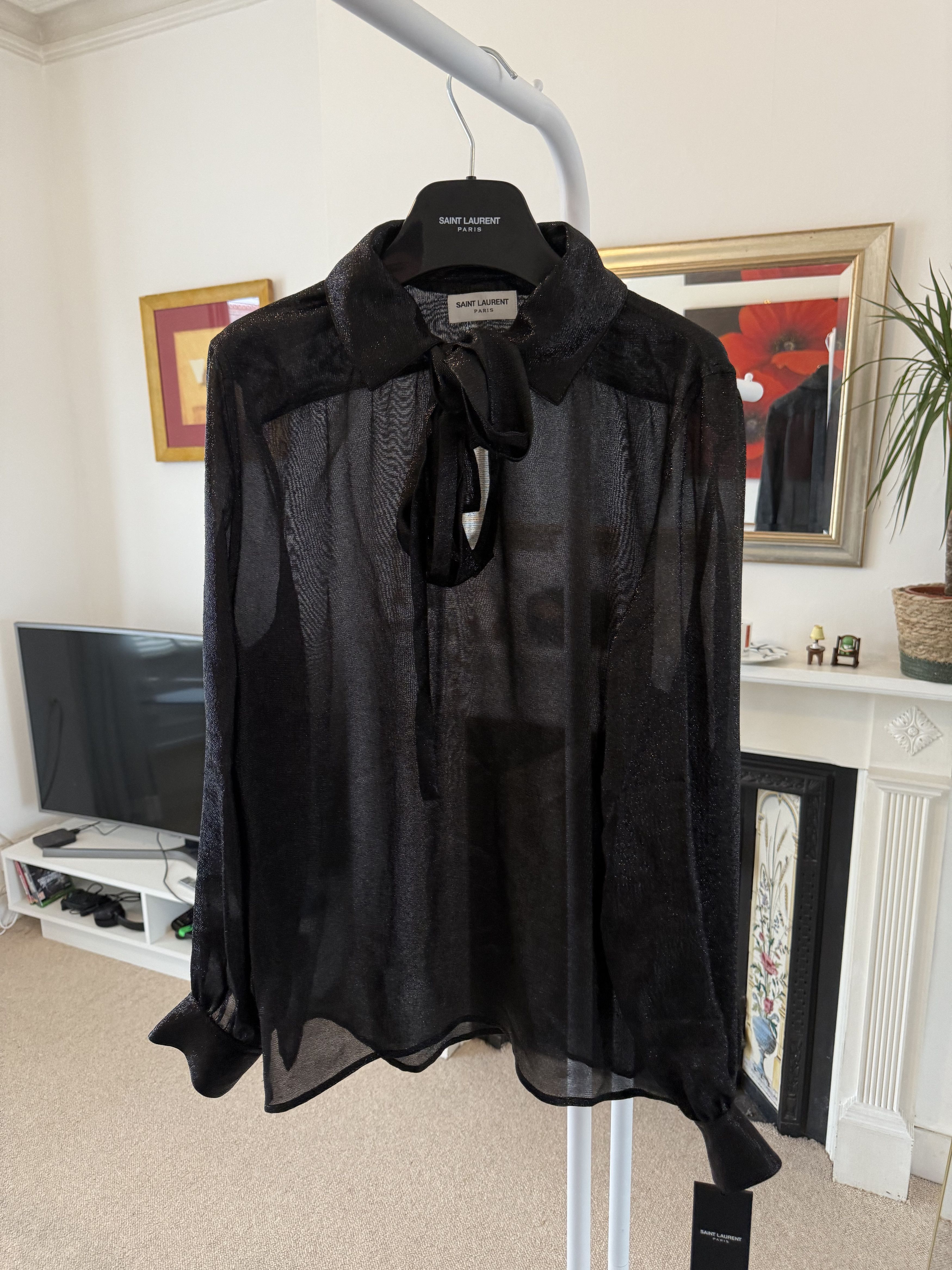 Saint Laurent Paris FW22 Saint Laurent Lavalliere-Neck Shirt in Sparkling Silk Size US M / EU 48-50 / 2 - 3 Thumbnail
