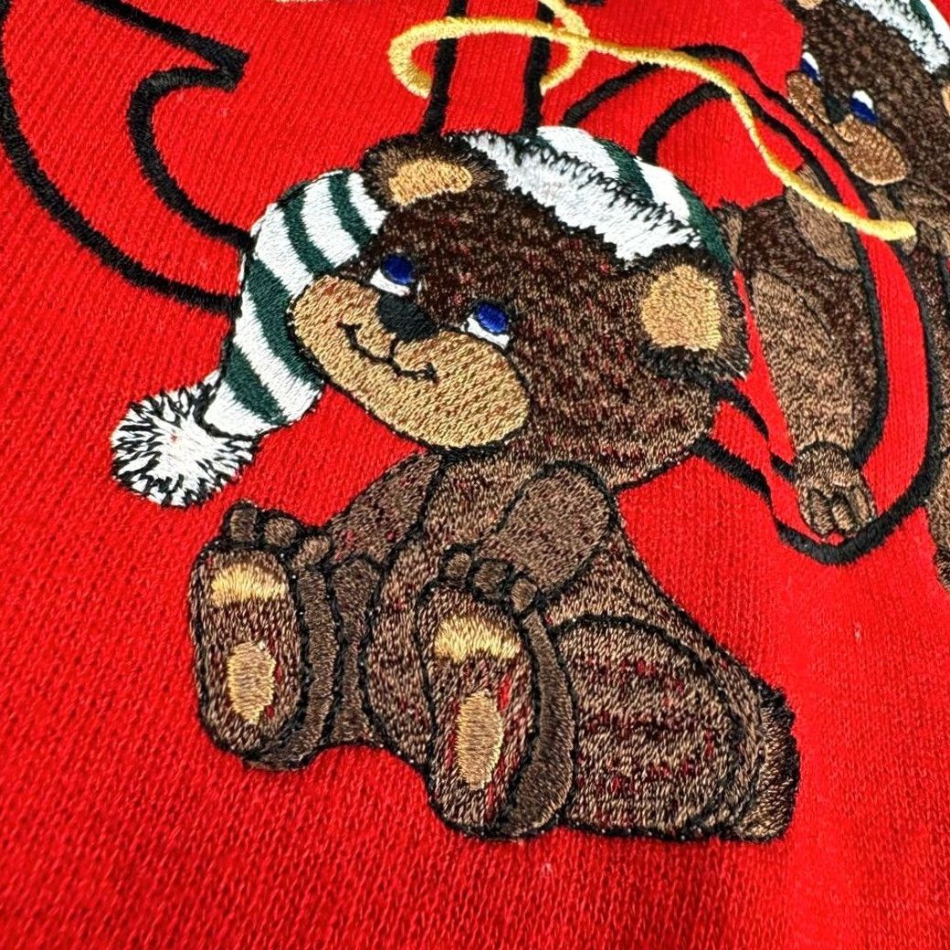 Jerzees VINTAGE JERZEES Sweatshirt Women's XL Red Christmas Preppy Pullover 90s 80s Teddybear Womens Size XL / US 12-14 / IT 48-50 - 3 Thumbnail