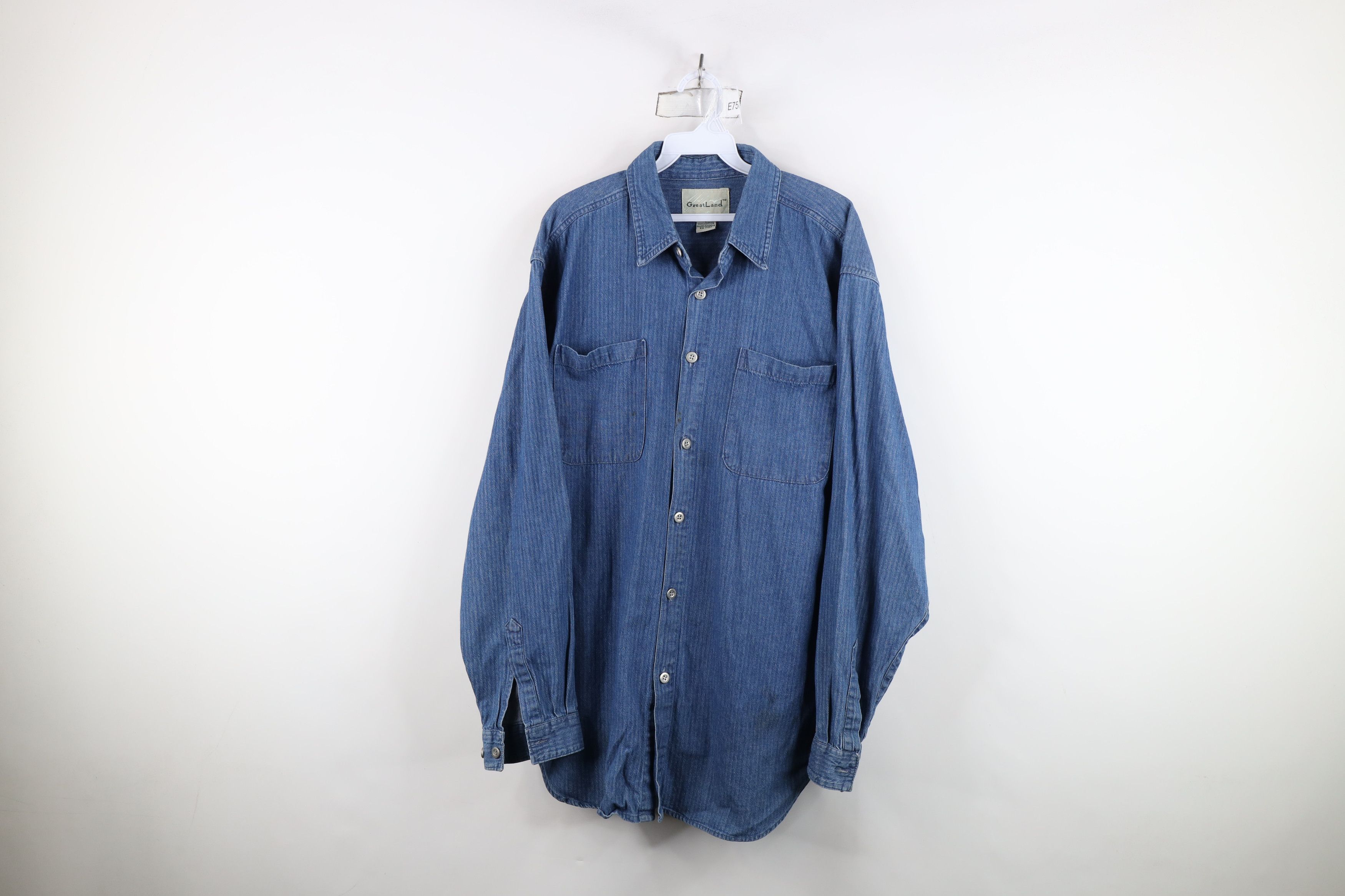 Vintage Vintage 90s Streetwear Striped Denim Jean Button Down Shirt Size US L / EU 52-54 / 3 - 1 Thumbnail