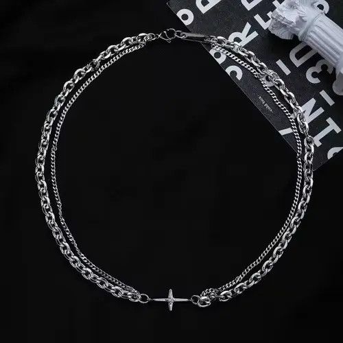 Jewelry Double Chain Cross Necklace Size ONE SIZE - 2 Thumbnail