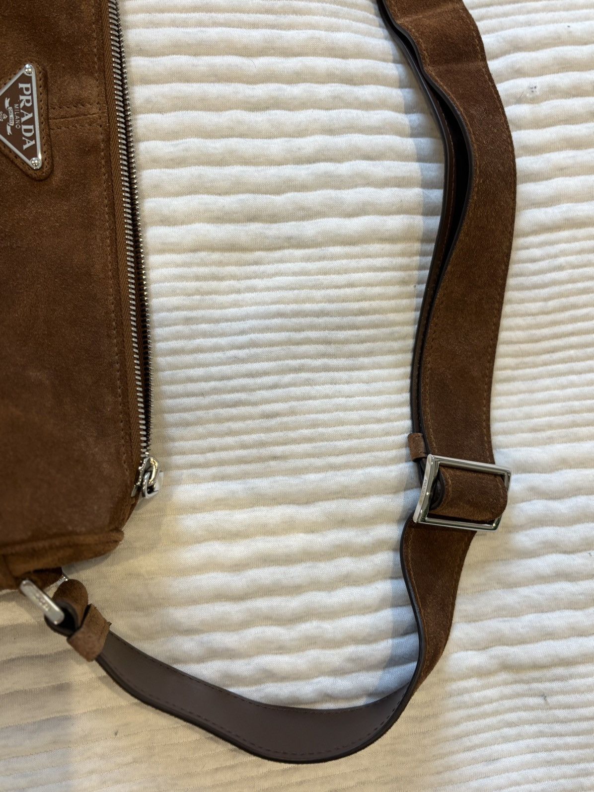 Prada Brown Suede Shoulder Bag Size ONE SIZE - 11 Thumbnail