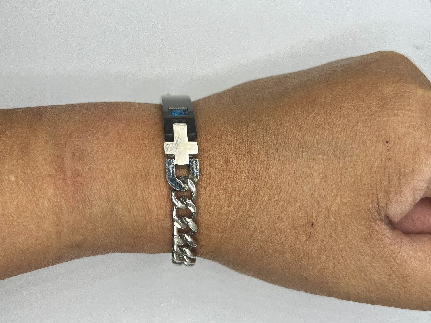 Jewelry Blue Crystal ID Tag Stainless Steel Bracelet Size ONE SIZE - 4 Thumbnail