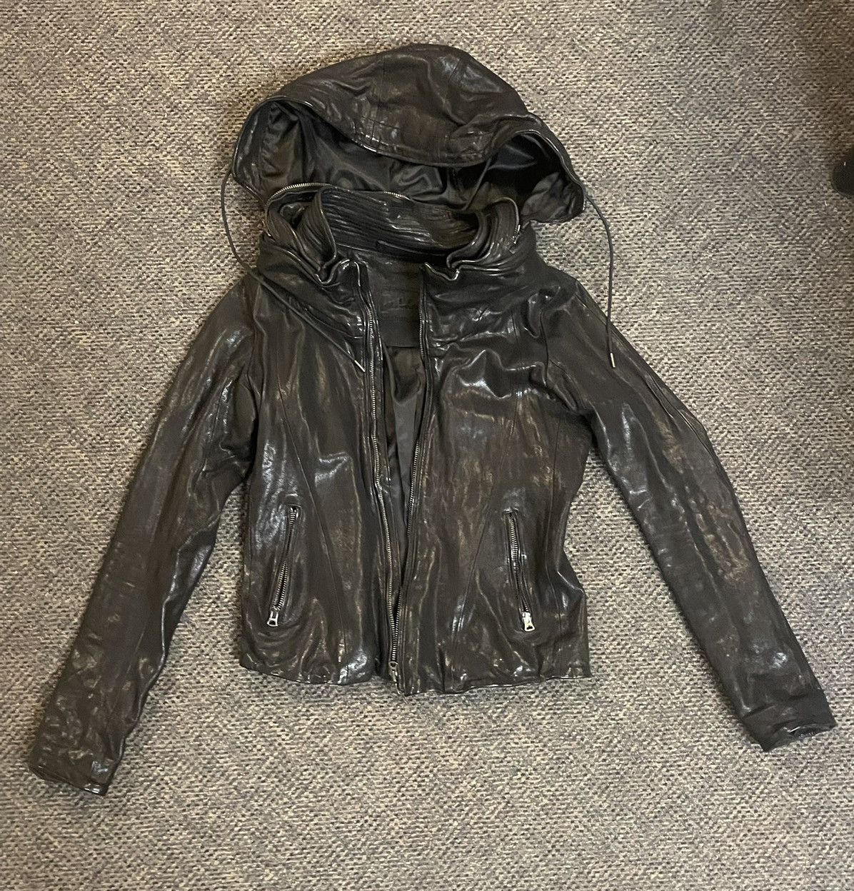 image of G.o.a Hooded Leather Jacket in Black, Men's (Size Small)