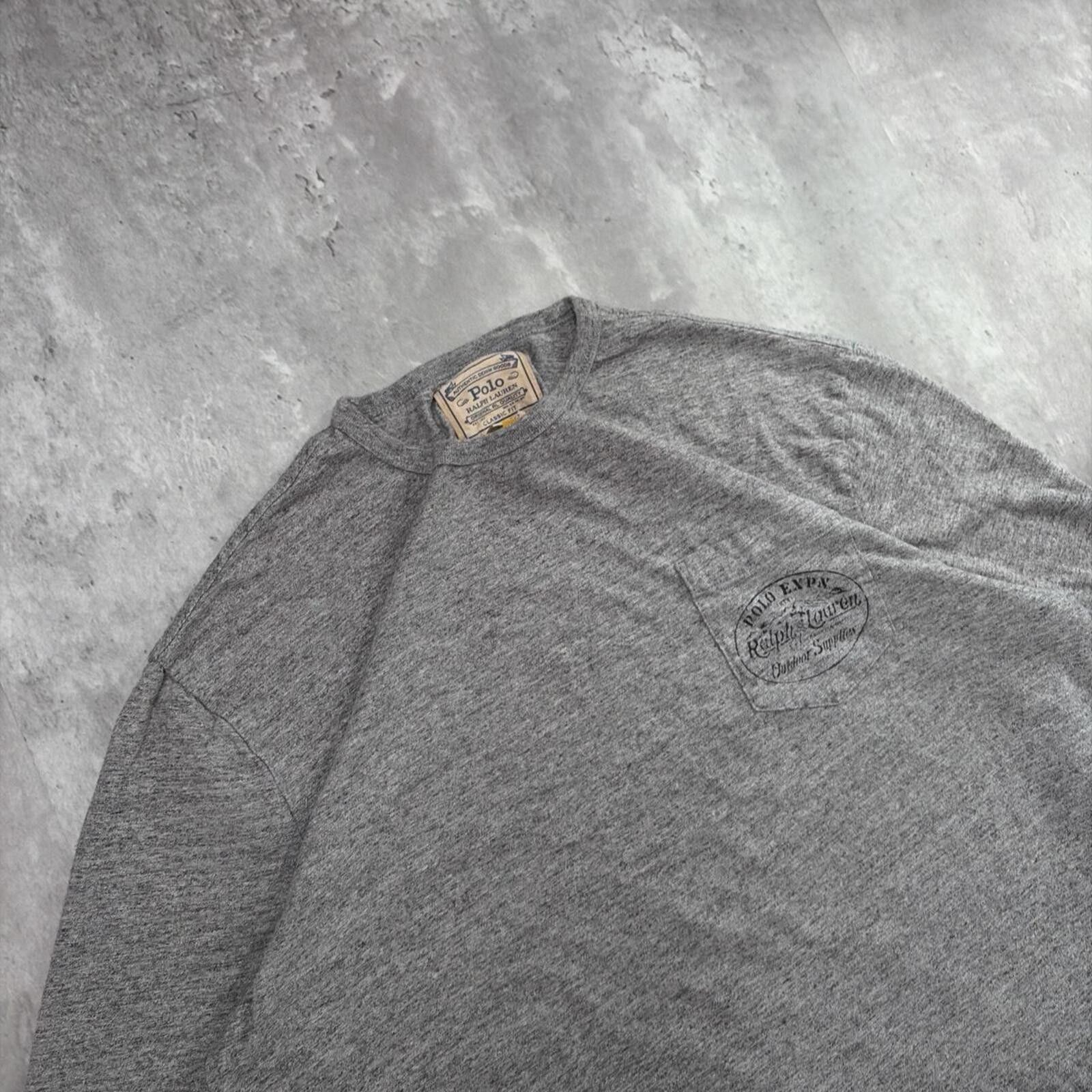Polo Ralph Lauren Y2K Grey Polo Ralph Lauren Grunge Long Sleeve Pocket T-Shirt Size US M / EU 48-50 / 2 - 6 Thumbnail