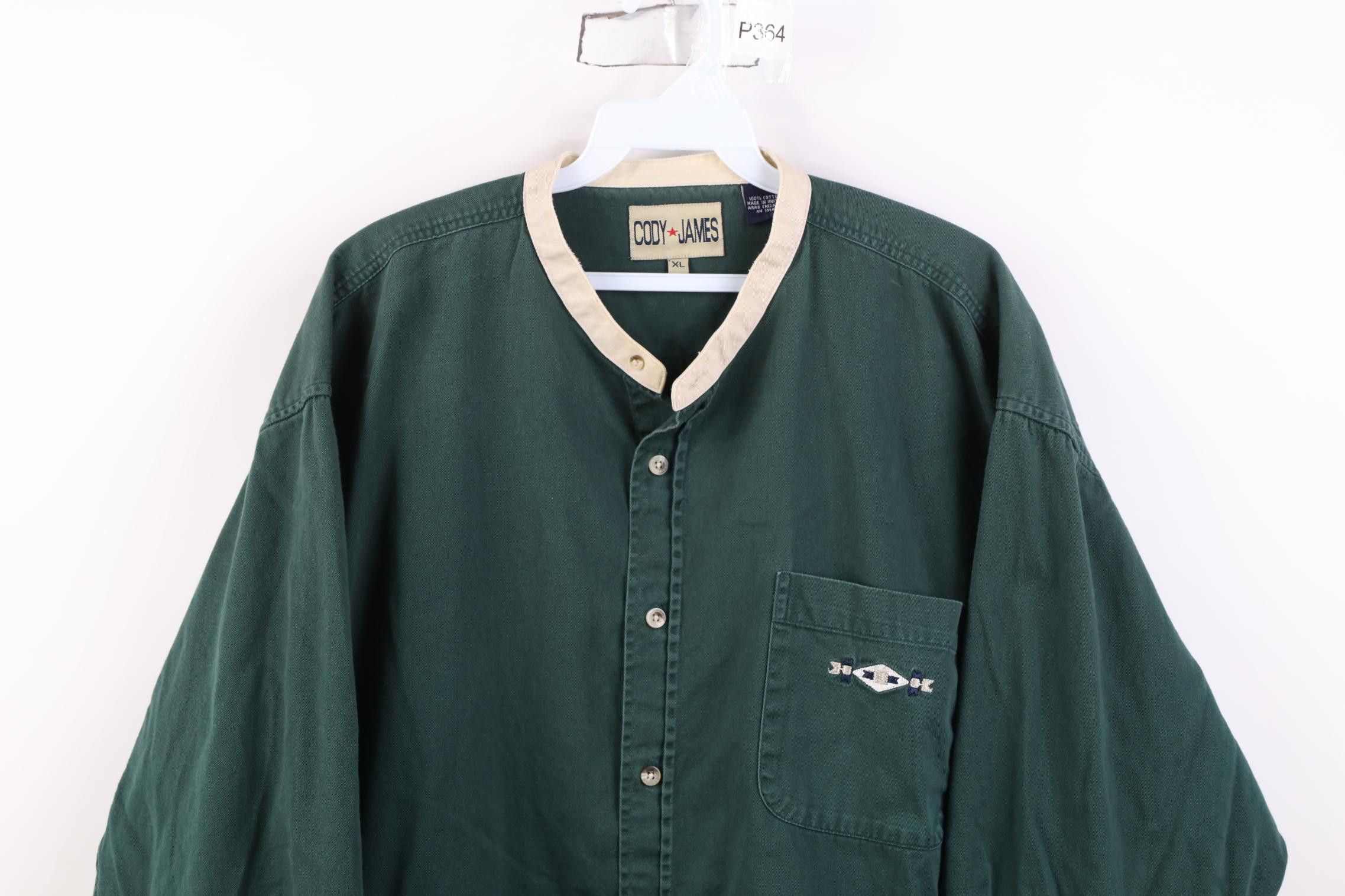 Vintage Vintage 90s Streetwear Cowboy Band Collar Button Shirt Green Size US XL / EU 56 / 4 - 2 Thumbnail