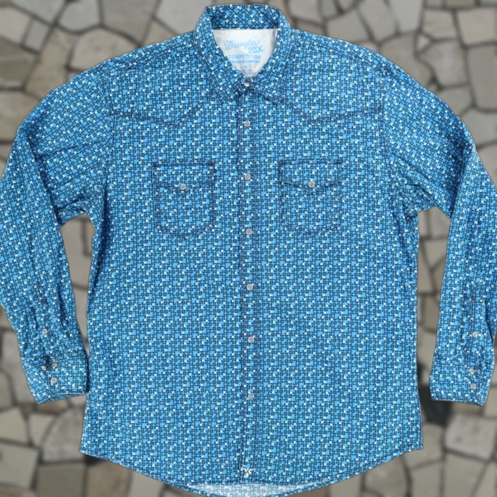 Wrangler Wrangler 20X Competition Snap Stretch Cotton Long Sleeve Button Up Shirt Blue Men's XL Shirt Size US XL / EU 56 / 4 - 1 Thumbnail