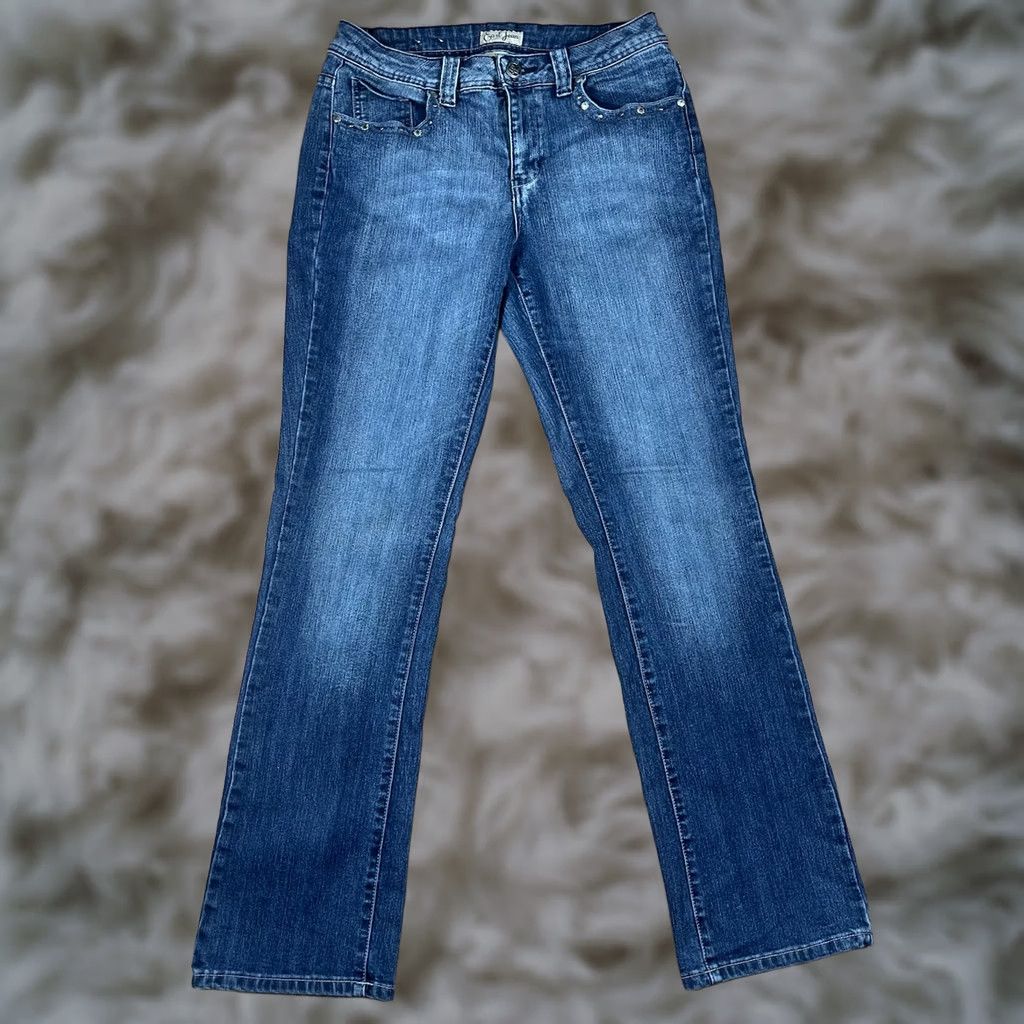 Vintage Earl Jean Jeans Womens 10 Blue Straight Leg Flat Front Stretch Denim Size Size 32" / US 10 / IT 46 - 1 Thumbnail