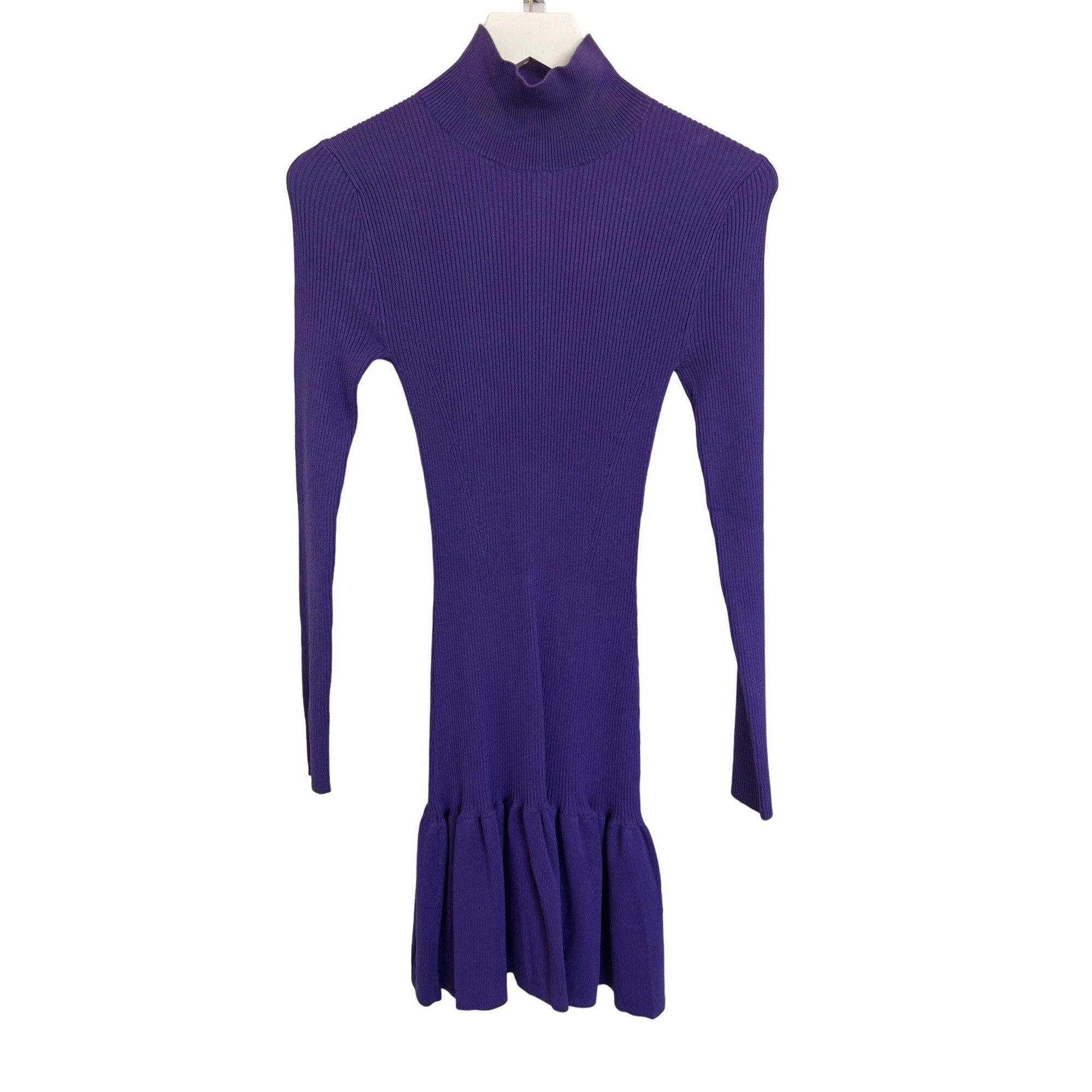 Zara Zara Purple Ribbed Knit Mock Neck Dress With Tiered Ruffle H Size S / US 4 / IT 40 - 5 Thumbnail