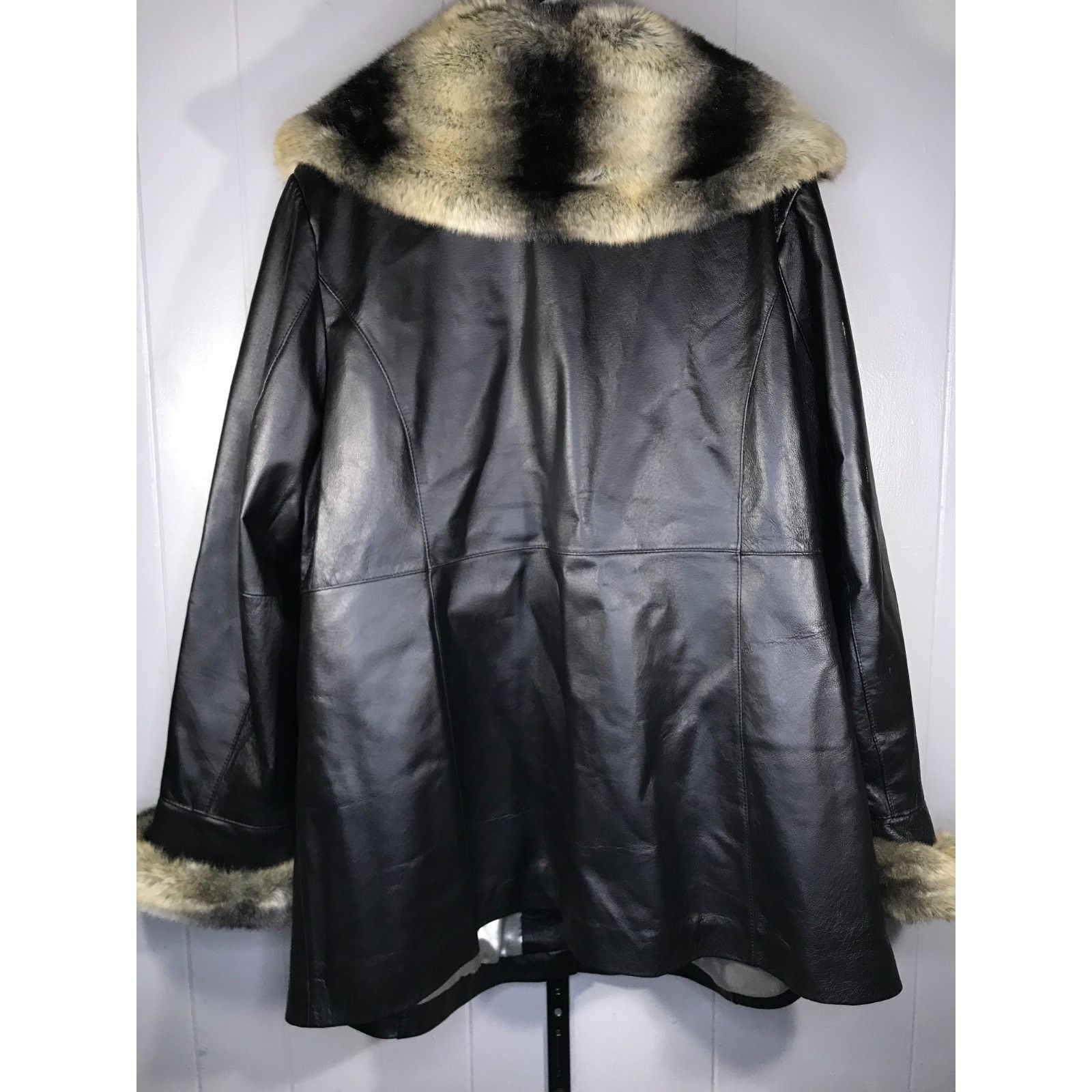 Other Vintage J Percy Marvin Richards Black Leather Faux Fur Jacke Size XXL / US 16-18 / IT 52-54 - 2 Thumbnail