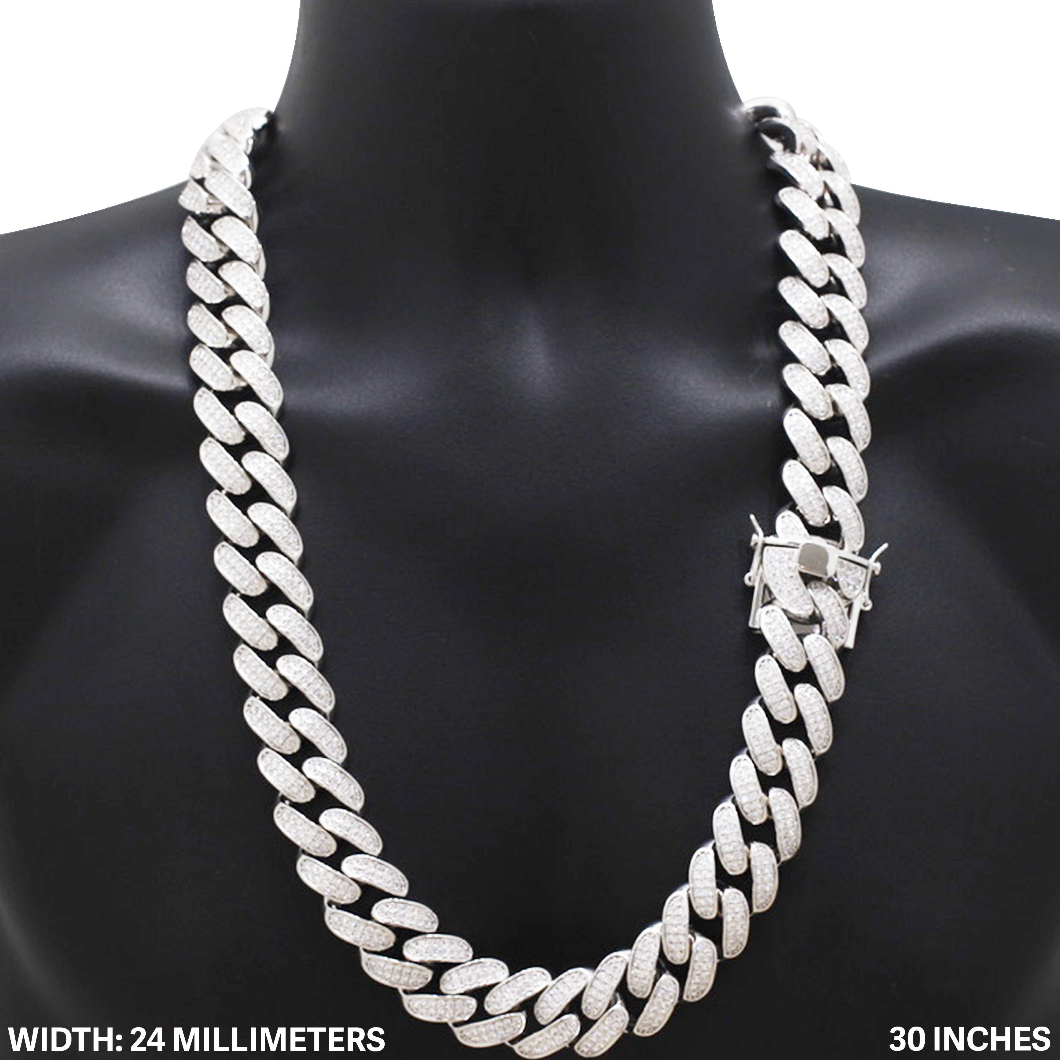 Other 14k White Gold Plated AAA CZ 24mm Cuban Chain Necklace 30” Size ONE SIZE - 1 Thumbnail