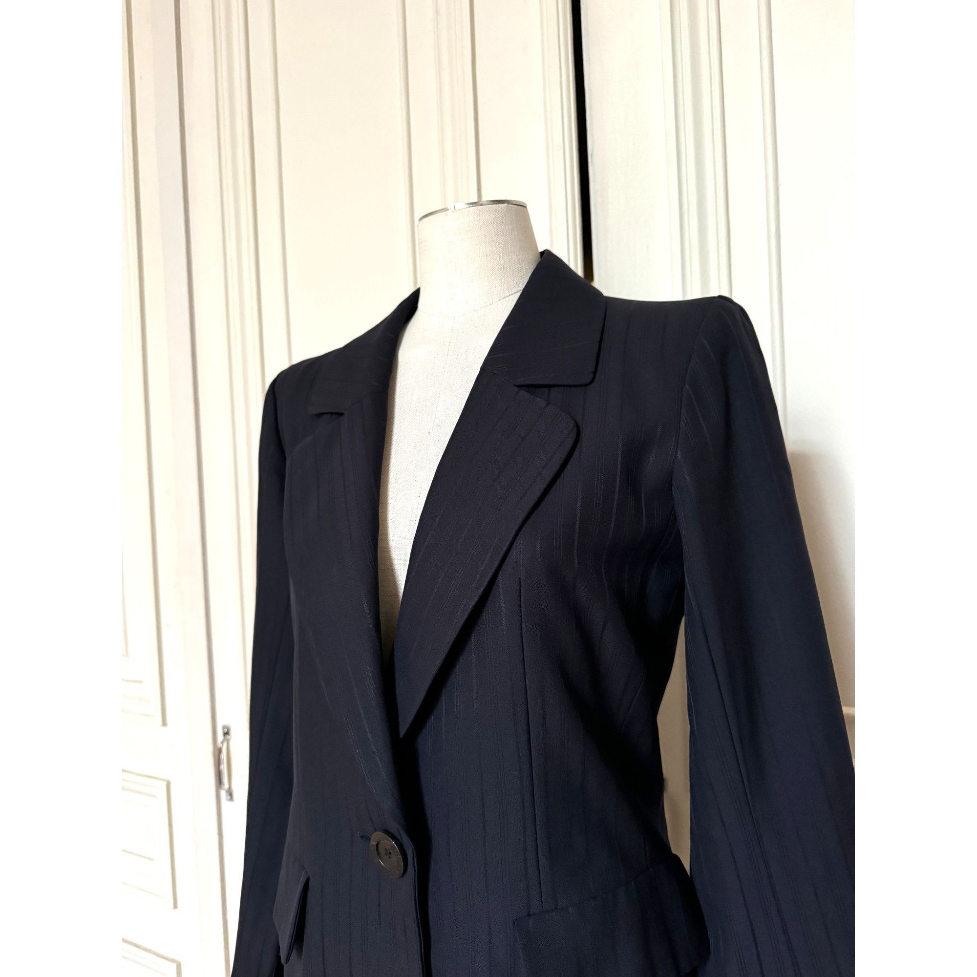 Yves Saint Laurent Rive Gauche 1980s Navy Pinstripe Pants Suit Size M / US 6-8 / IT 42-44 - 2 Thumbnail