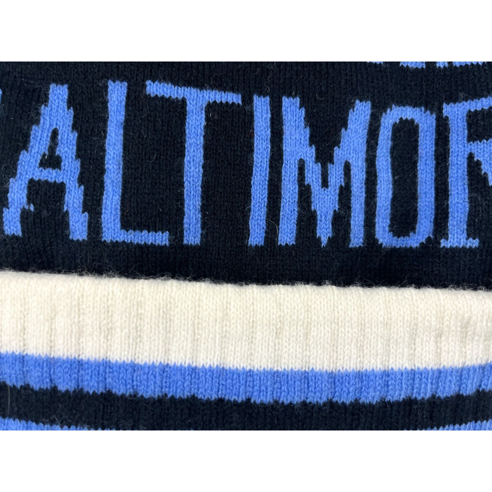 Vintage Baltimore Beanie Toque Adult One Size Blue White Stripe Knit Acrylic Ski Pom Beanie Mens Winter Size ONE SIZE - 3 Thumbnail