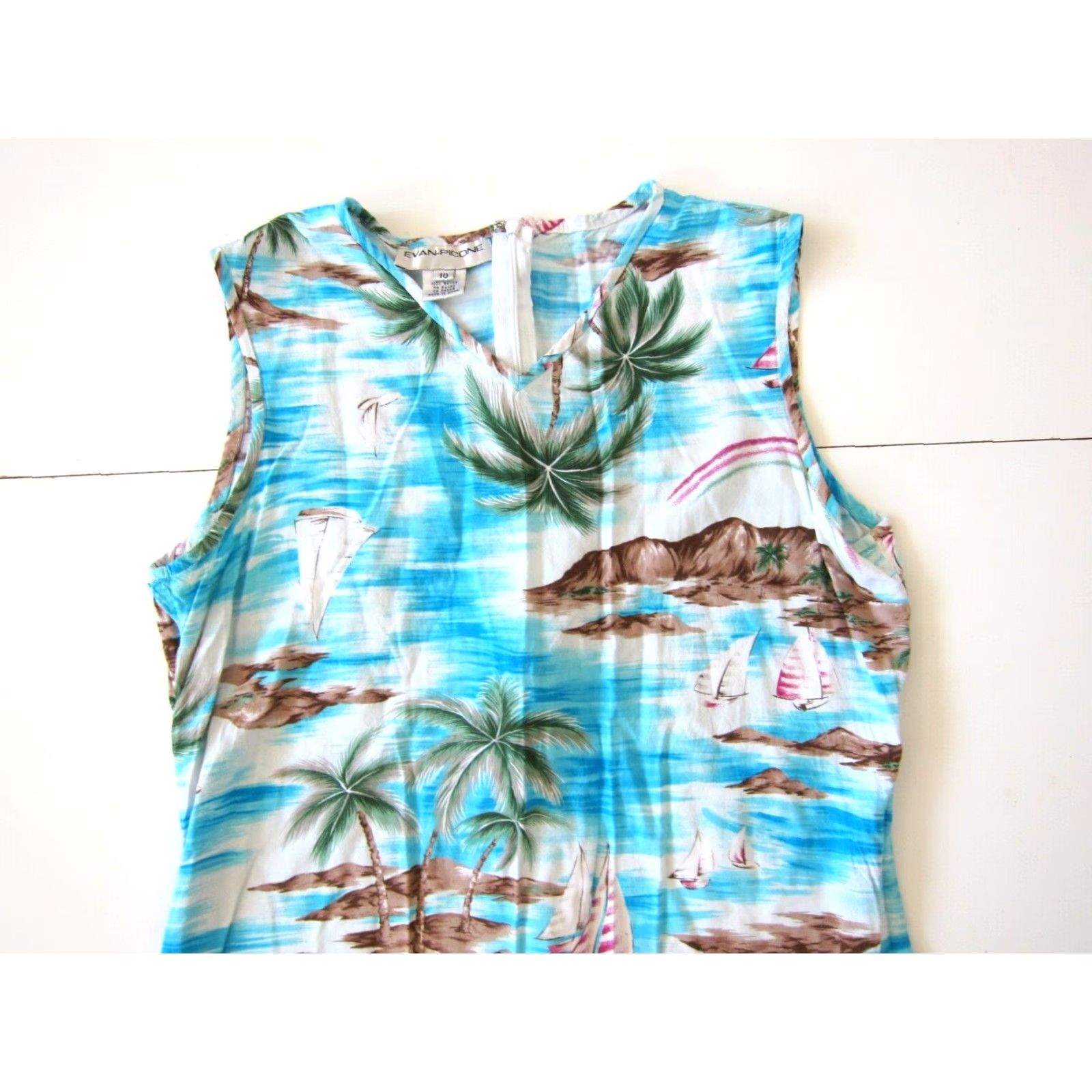 Evan Picone VINTAGE Evan-Picone Maxi Dress Tank Floral Hawaiian Blue Rayon 10 Women's Size L / US 10 / IT 46 - 5 Thumbnail