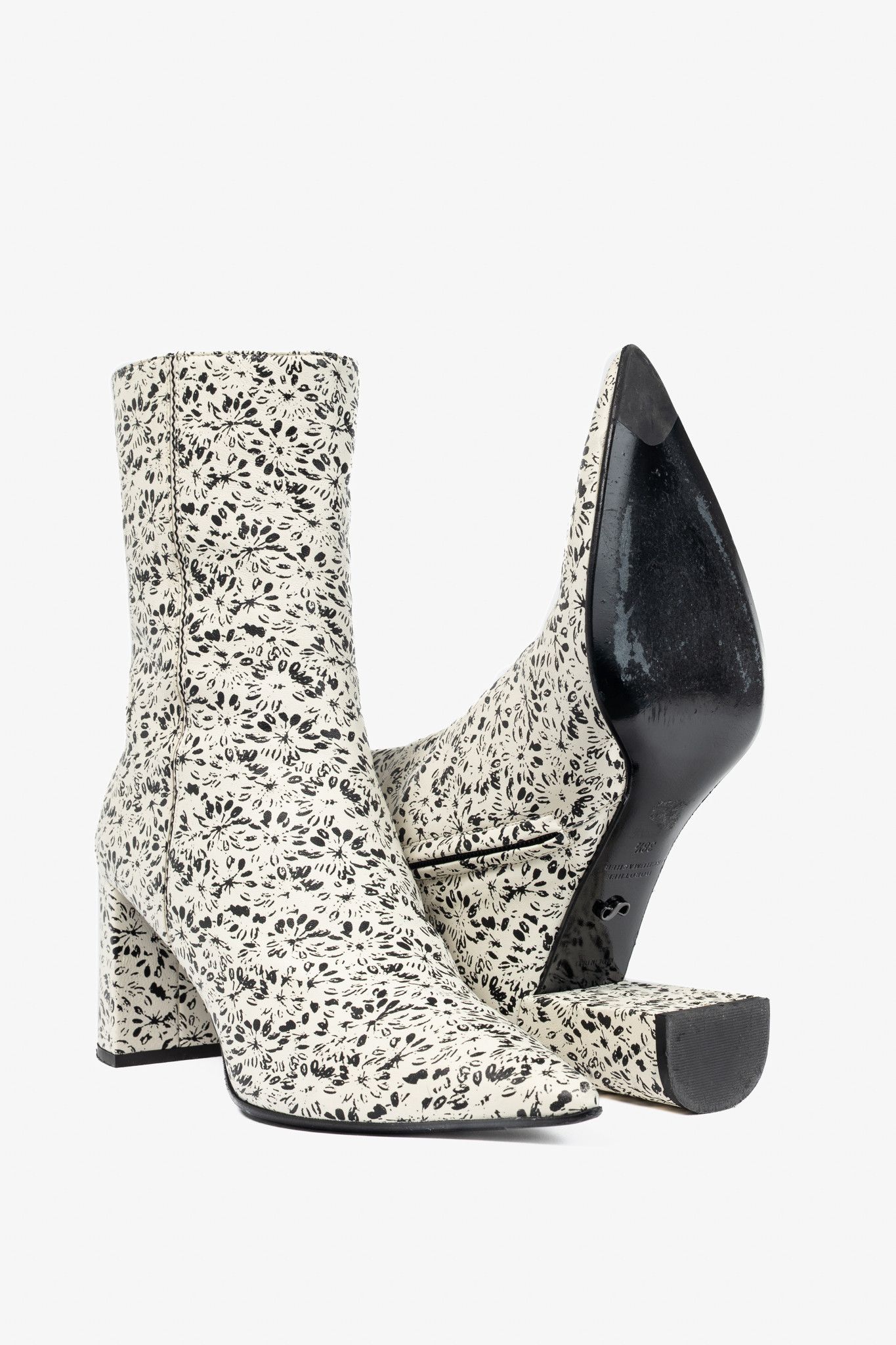 DOROTHEE SCHUMACHER Dorothee Schumacher White & Black Floral-Print Leather Boots Size US 8 / IT 38 - 4 Thumbnail