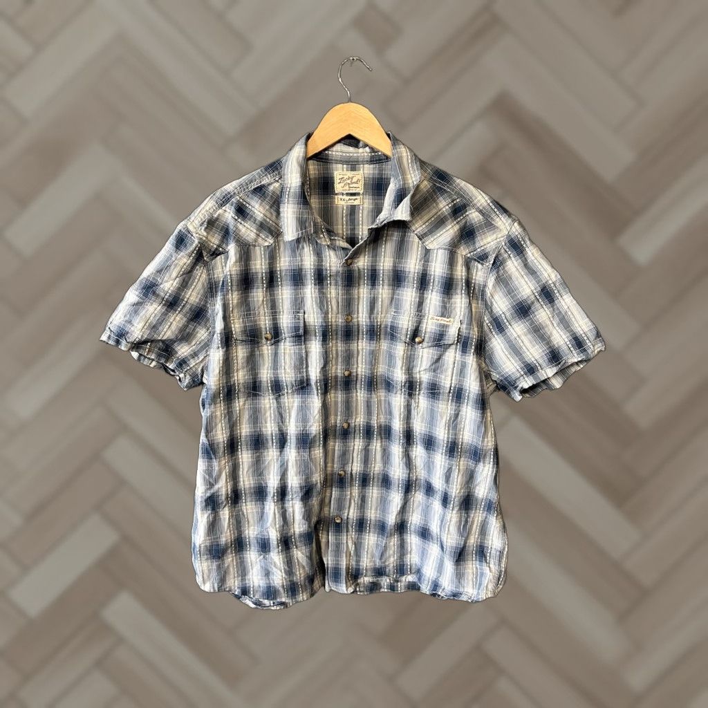 Lucky Brand Lucky Brand Mens Short Sleeve Snap Up Plaid Shirt 2XL Blue, Button-Up, Regular Fit, Mens, 2XL Size US 39 - 1 Thumbnail