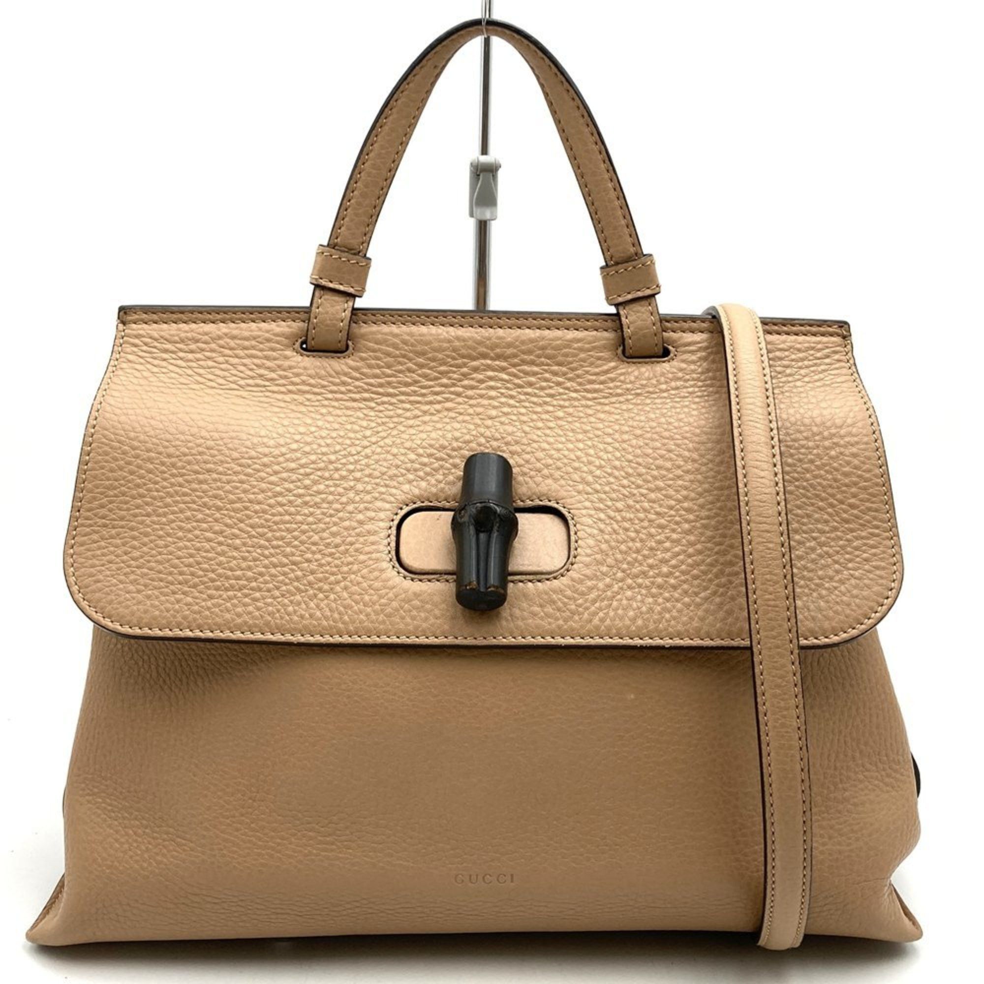 Gucci 392013 Handbag Shoulder Bag Leather Bamboo Beige Brown Women's