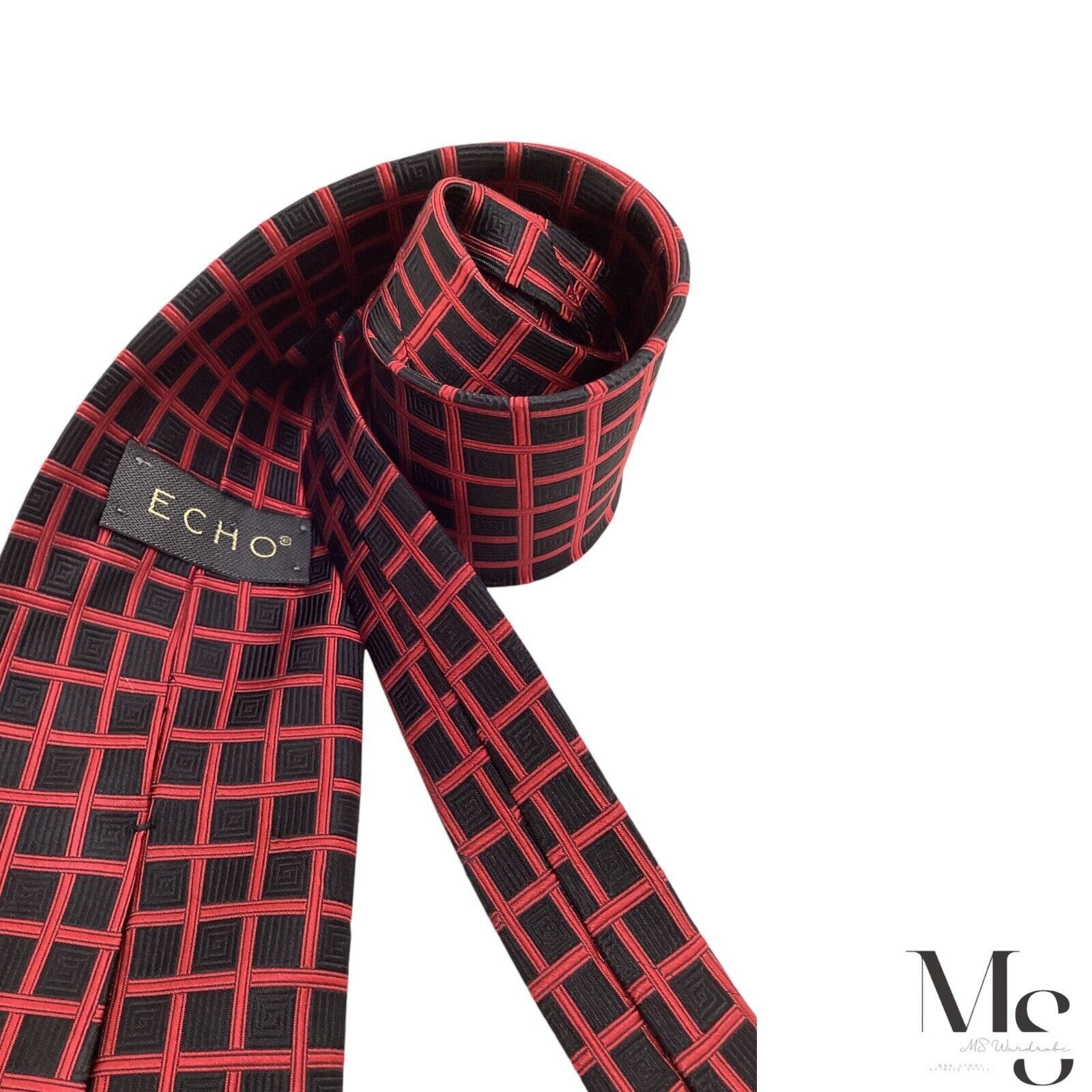 Other ECHO XL Red & Black Geometric Silk Tie Hand Tailored In Ital Size ONE SIZE - 3 Thumbnail