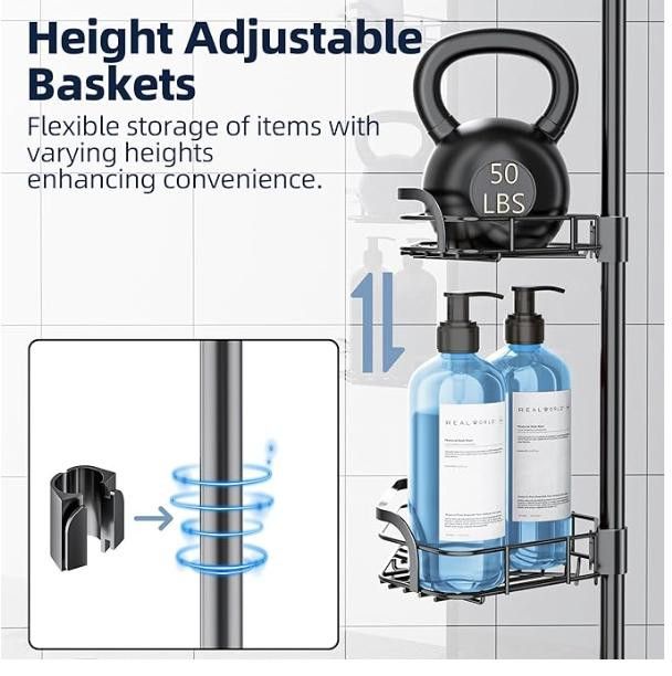 NBDN Nobrandedon Shower Caddy Tension, Fits 29-111 In Adjustable Rustproof Size ONE SIZE - 5 Thumbnail