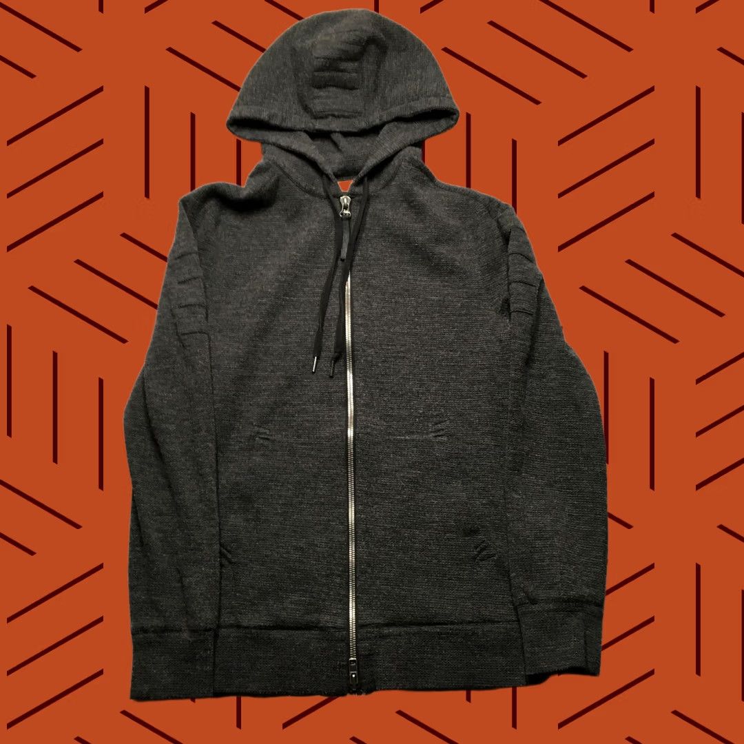 Helmut Lang Helmut Lang Hoodie Mens M Gray Full Zip Textured Knit Moto Hooded Jacket Size US M / EU 48-50 / 2 - 1 Thumbnail