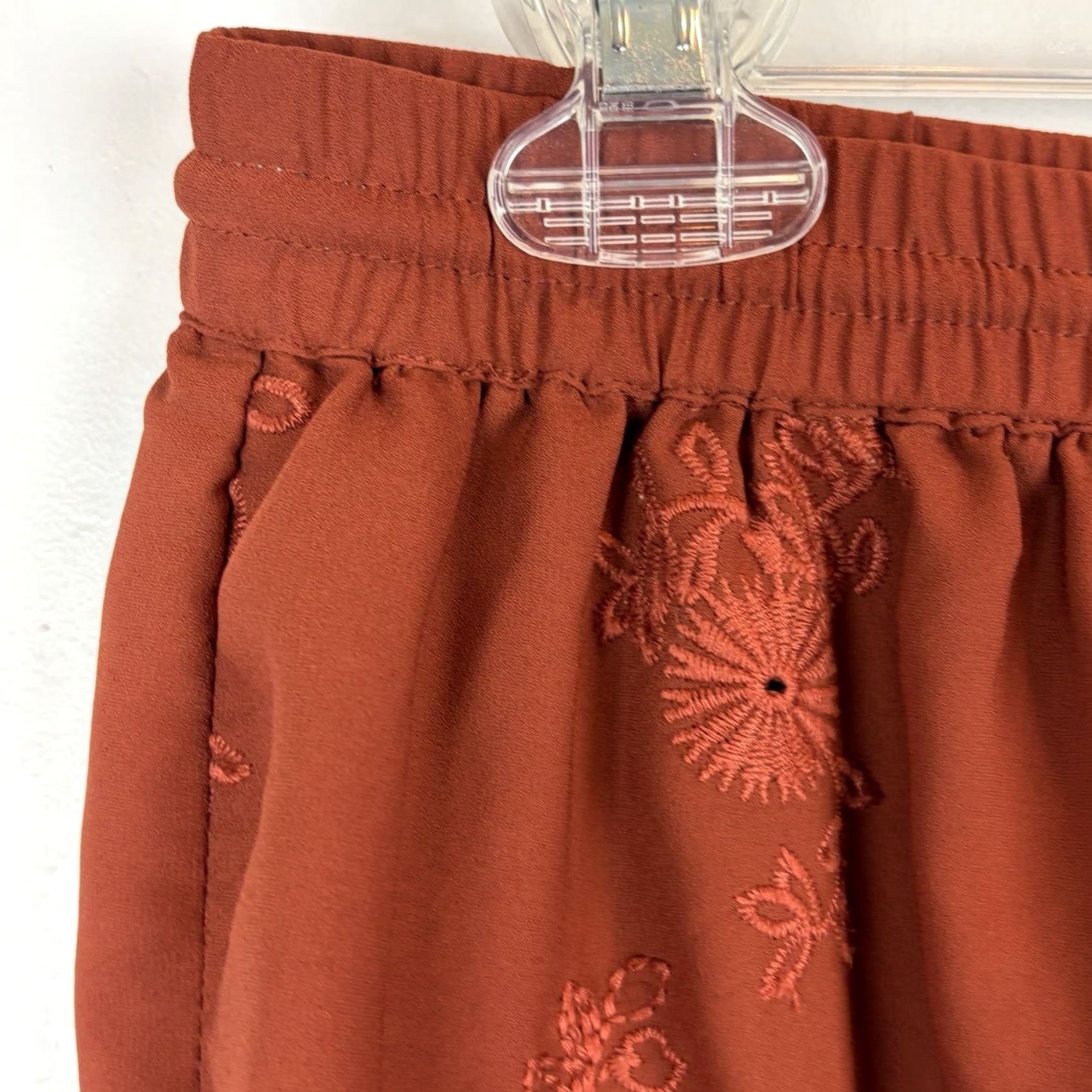Loft LOFT Embroidered Mini Skirt Womens M Orange Elastic Waist Scalloped Hem Short Bohemian Flower Retro Pattern Size 32" / US 10 / IT 46 - 5 Thumbnail