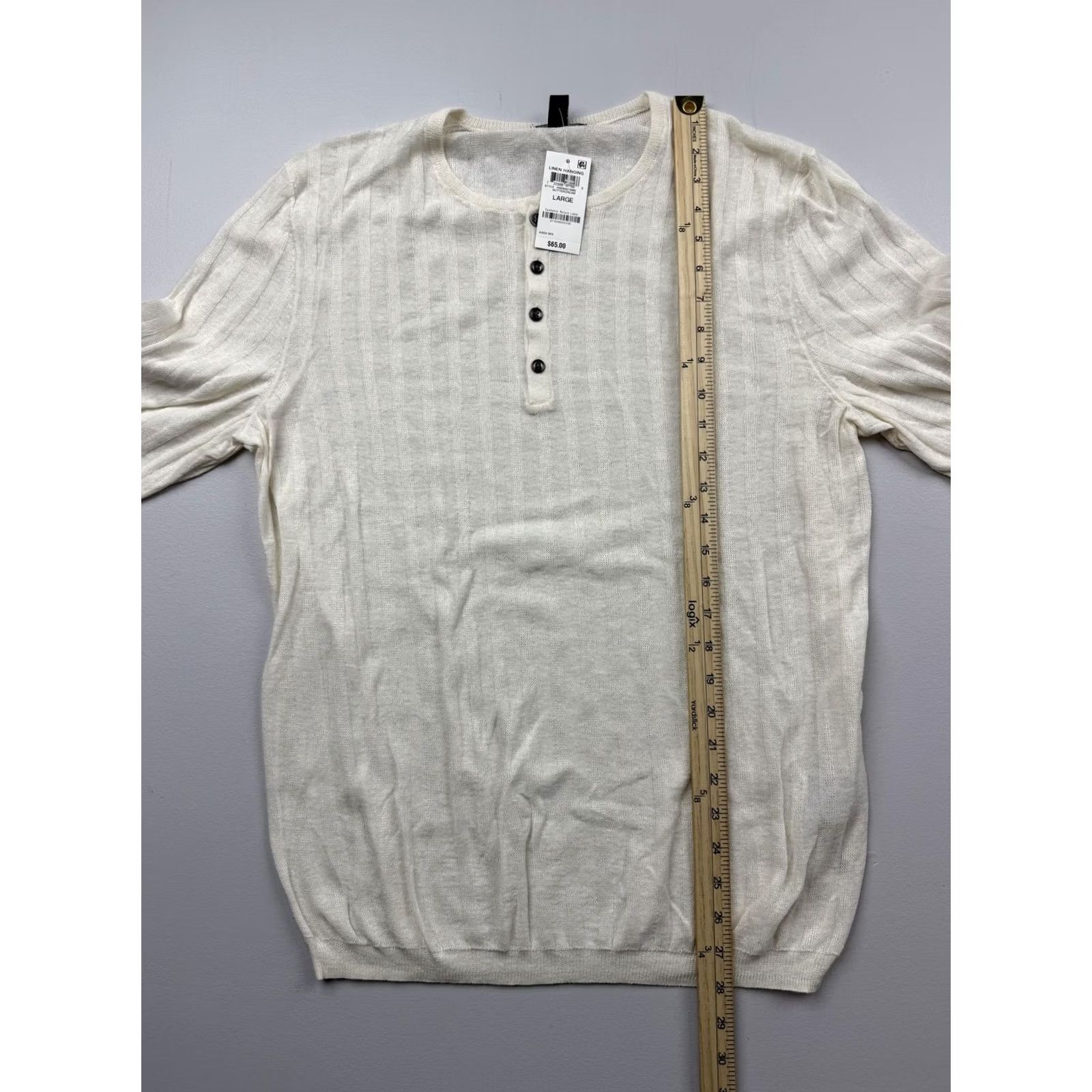 Alfani Alfani Mens Large White Linen Blend Henley Lightweight Knit Pullover Sweater Shirt Sleeve Long Knit Crew Neck Casual Spring Size US L / EU 52-54 / 3 - 5 Thumbnail