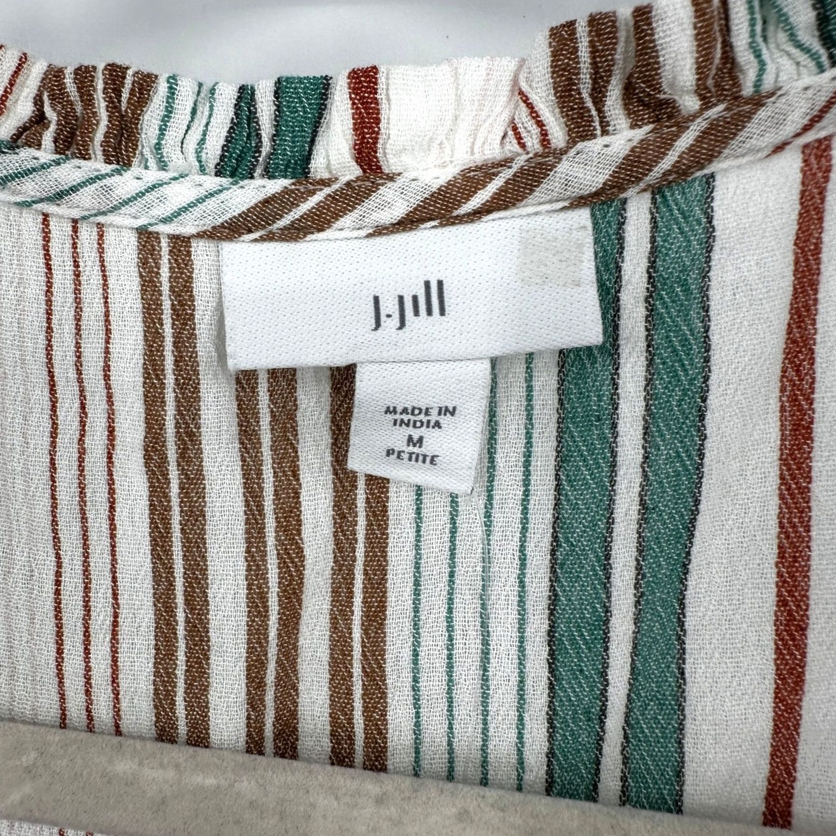 J. Jill J. Jill Tunic Top Sleevless Striped Tiered Petite Cream Multicolor Breezy Relaxed V-Neck Tassel Ruffle Summer Beach Casual Womens Size M / US 6-8 / IT 42-44 - 3 Thumbnail