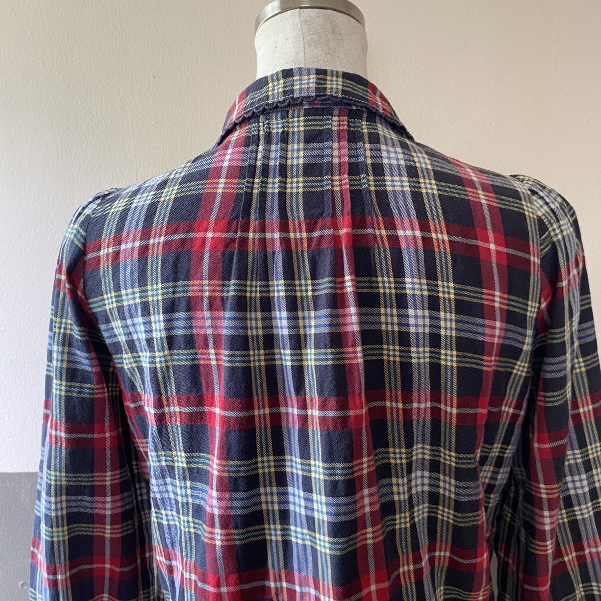 Japanese Brand Mezzo Piano Red Navy Check Long Sleeve Blouse Size S / US 4 / IT 40 - 9 Thumbnail