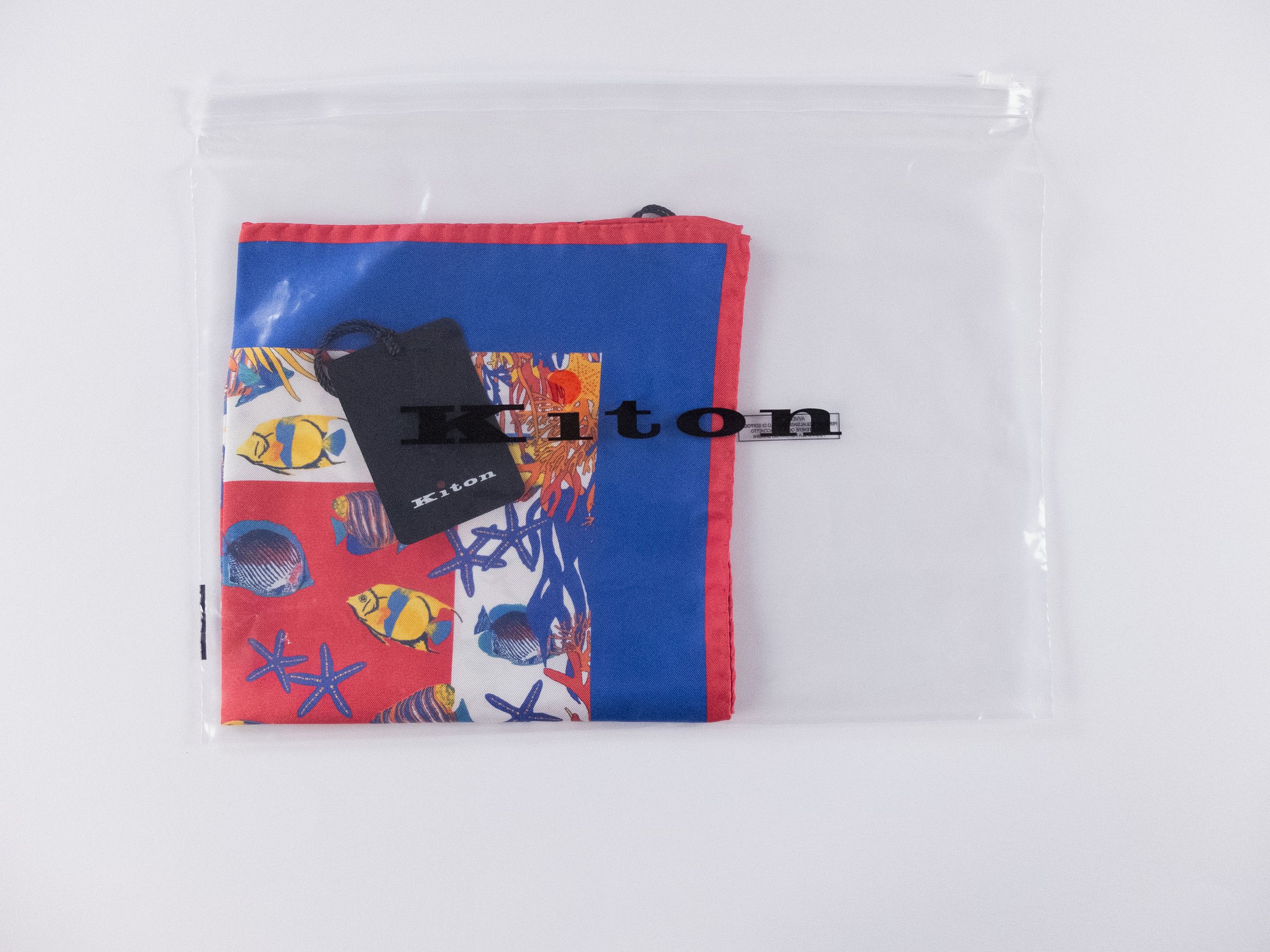 Kiton KITON Napoli blue red fish starfish print silk pocket square Size ONE SIZE - 4 Thumbnail