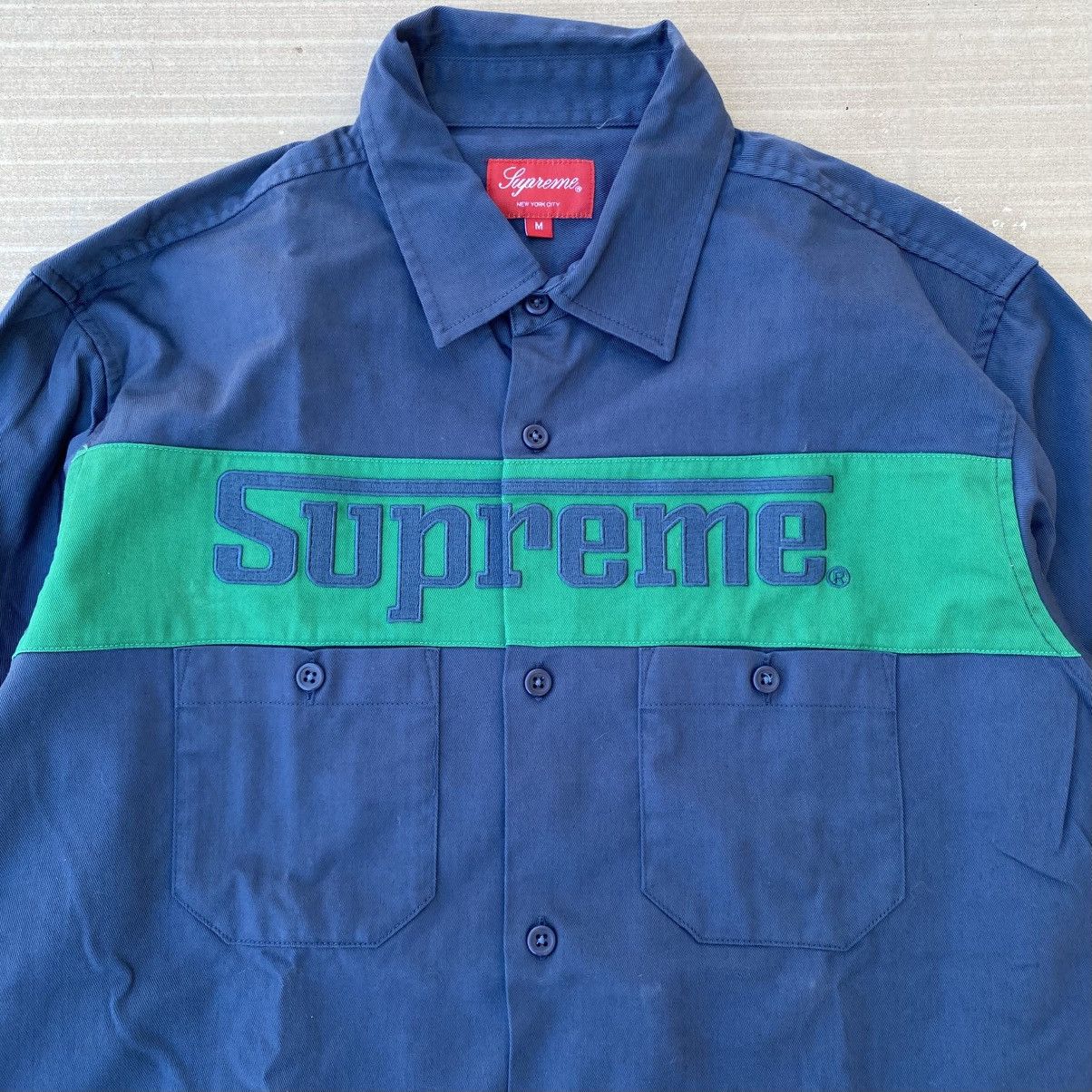 Supreme Supreme Racing Logo Work Button Up Shirt Navy 2019 Size US M / EU 48-50 / 2 - 2 Thumbnail