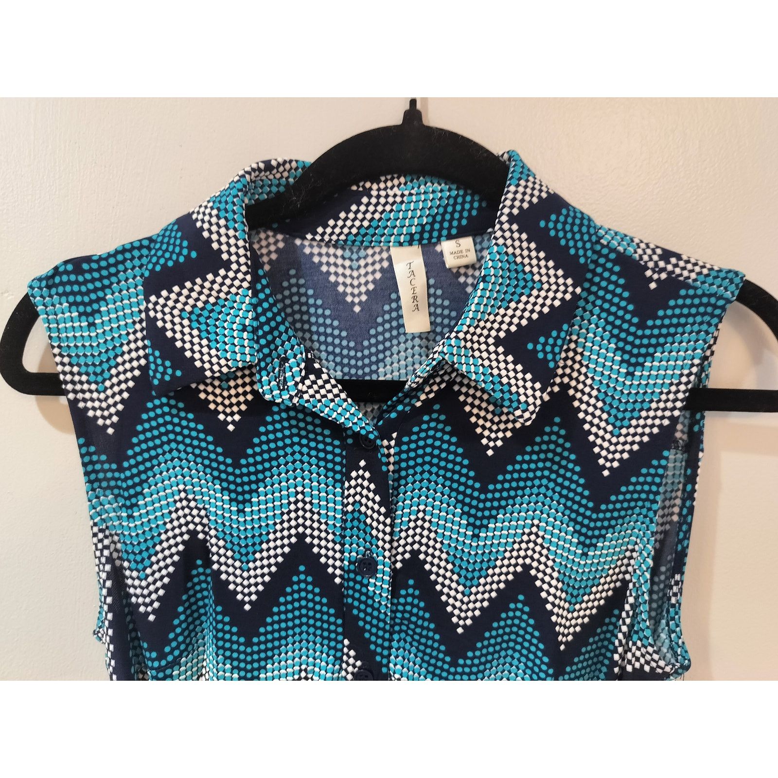 Other Tacera Chevron Print Sleeveless Shirt Dress S Tie Waist Blue Size S / US 4 / IT 40 - 3 Thumbnail