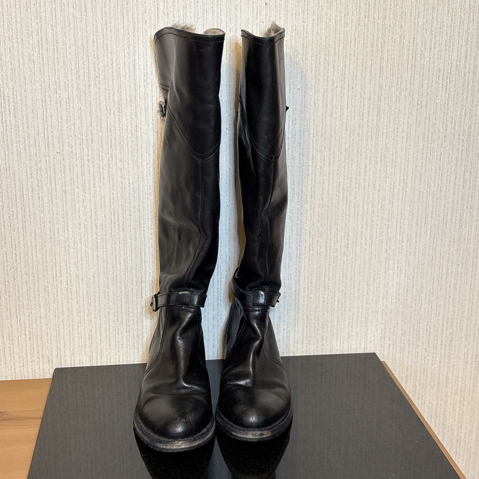 Frye Frye Dorado Riding Boots Womens Size 7 Black Leather Rabbit Size US 7 / IT 37 - 3 Thumbnail