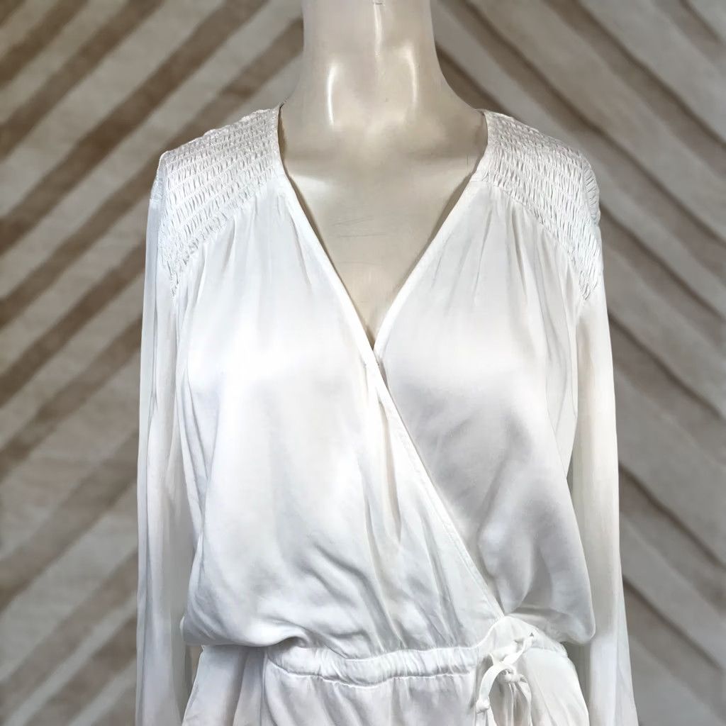 CLOT Cloth & Stone White Wrap Blouse V-Neck Long Sleeve S Small Ecovero Viscose Boho Peplum Ruffle Cuffs Lightweight Casual Workwear Travel Womens Size S / US 4 / IT 40 - 1 Thumbnail