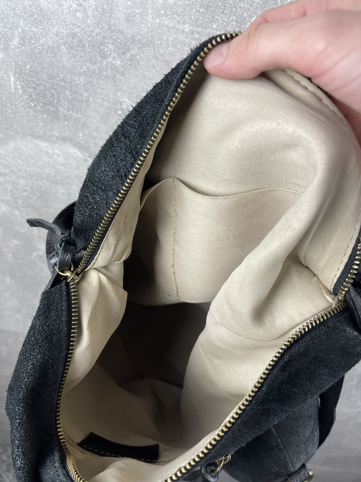 Genuine Leather Minimalist Hobo Black Suede Shoulder Handcrafted Bag Made Size ONE SIZE - 9 Thumbnail